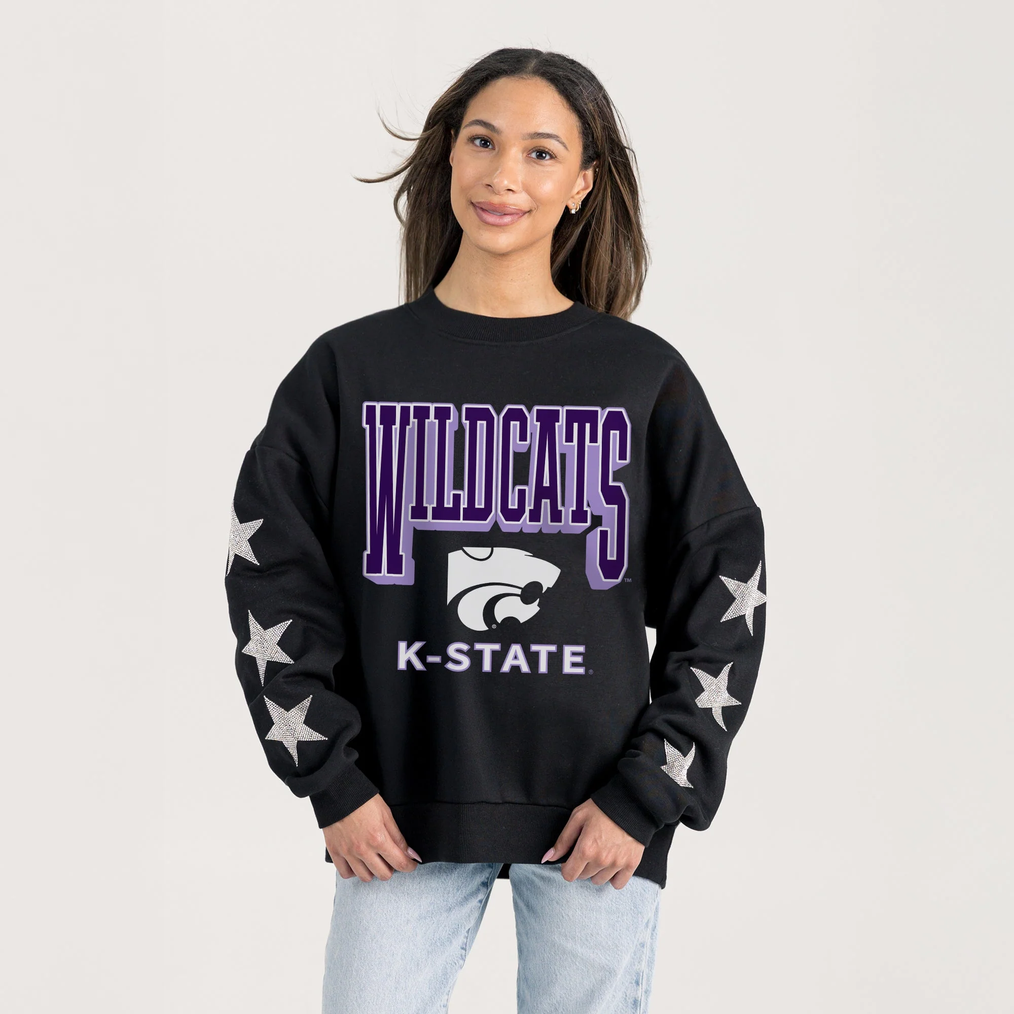 KANSAS STATE WILDCATS PURE VICTORY EMBELLISHED STAR SLEEVE CREWNECK PULLOVER - Image 2