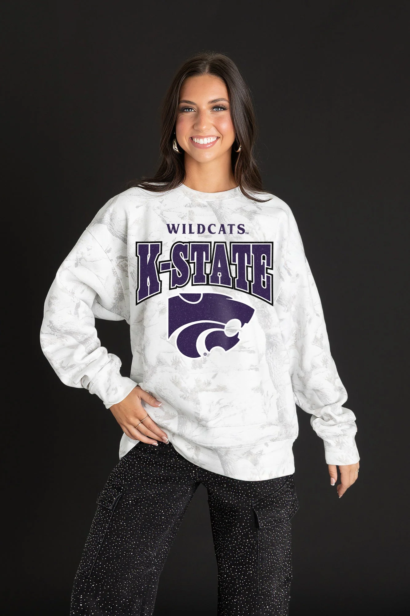 KANSAS STATE WILDCATS RALLY READY PREMIUM DROP SHOULDER CAMO PULLOVER