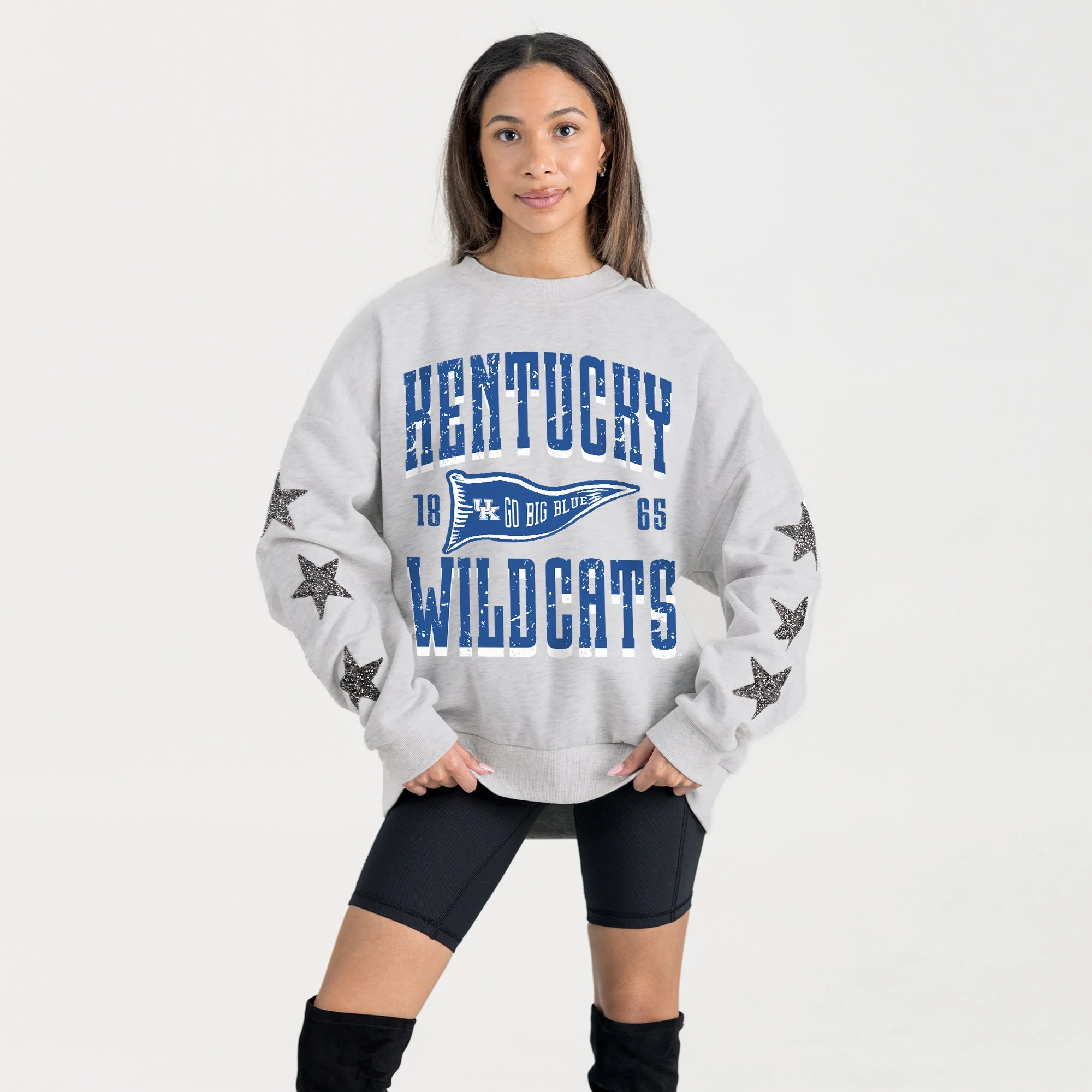 KENTUCKY WILDCATS PENNANT PRIDE EMBELLISHED STAR SLEEVE CREWNECK PULLOVER - Image 3
