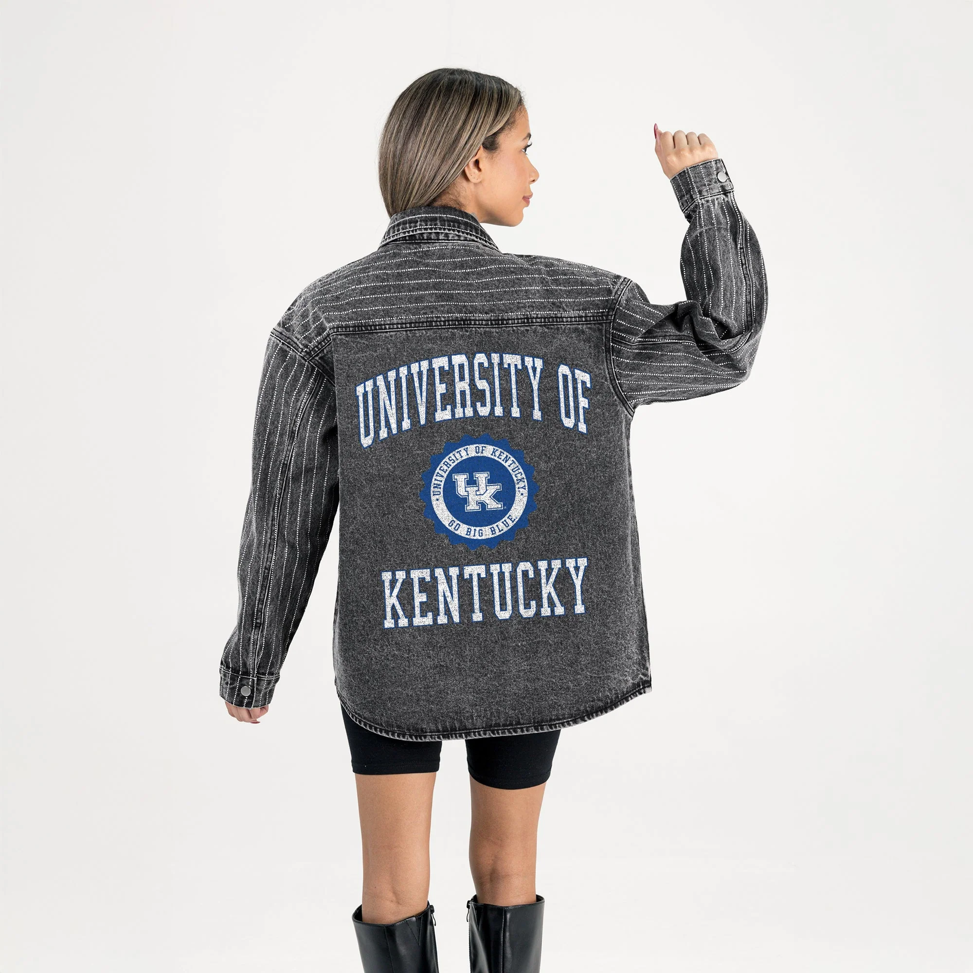 KENTUCKY WILDCATS STYLE'S THE LIMIT MICRO-RHINESTONE DENIM OVERSHIRT IN BLACK - Image 7