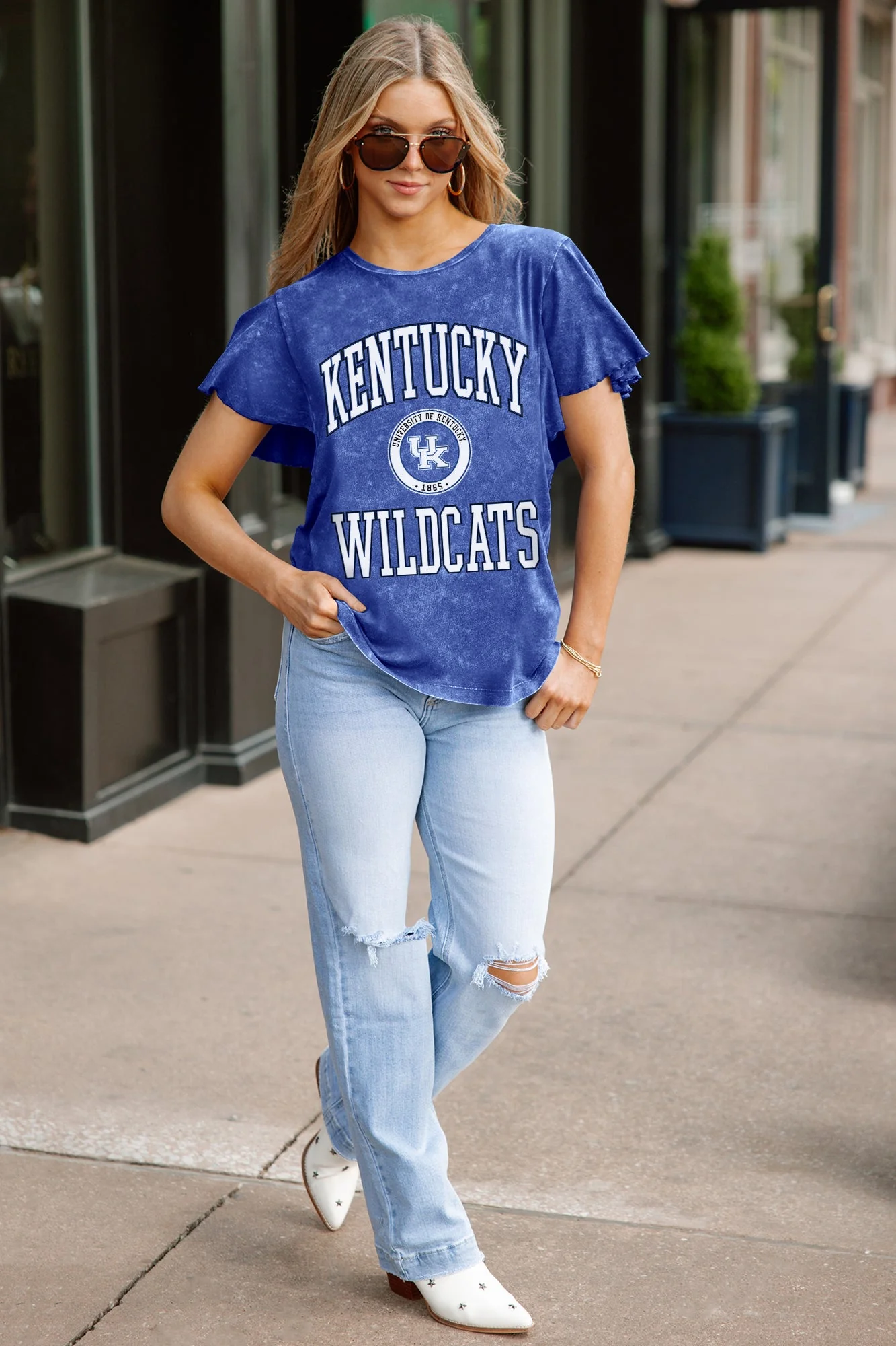 KENTUCKY WILDCATS VICTORY MODE FLUTTER SLEEVE TEE IN ROYAL - Image 3