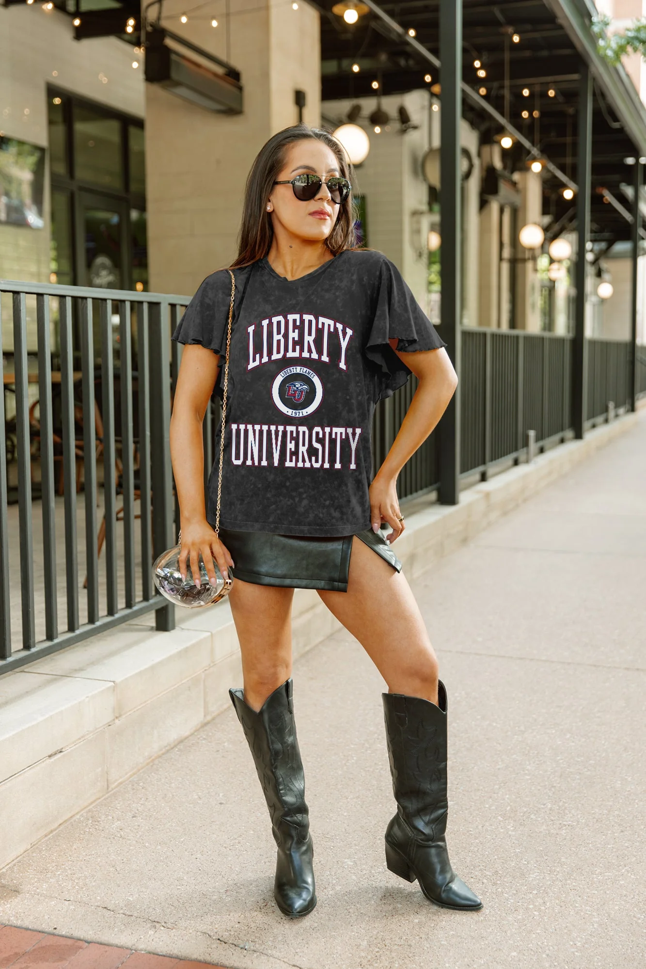 LIBERTY FLAMES VICTORY MODE FLUTTER SLEEVE TEE IN BLACK - Image 2