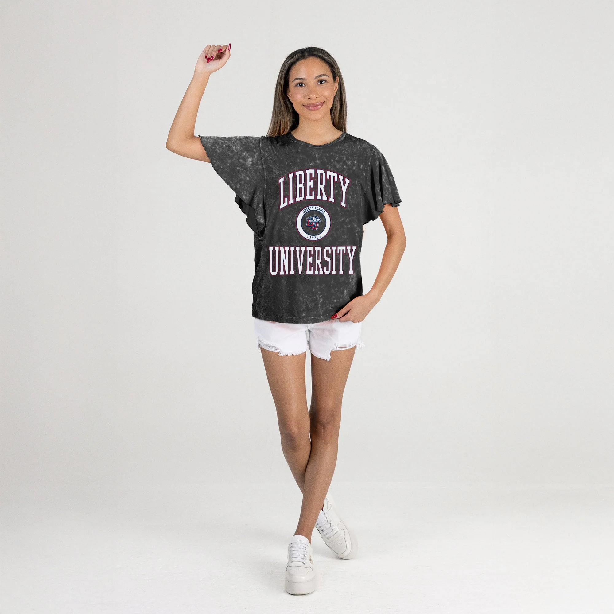 LIBERTY FLAMES VICTORY MODE FLUTTER SLEEVE TEE IN BLACK - Image 6