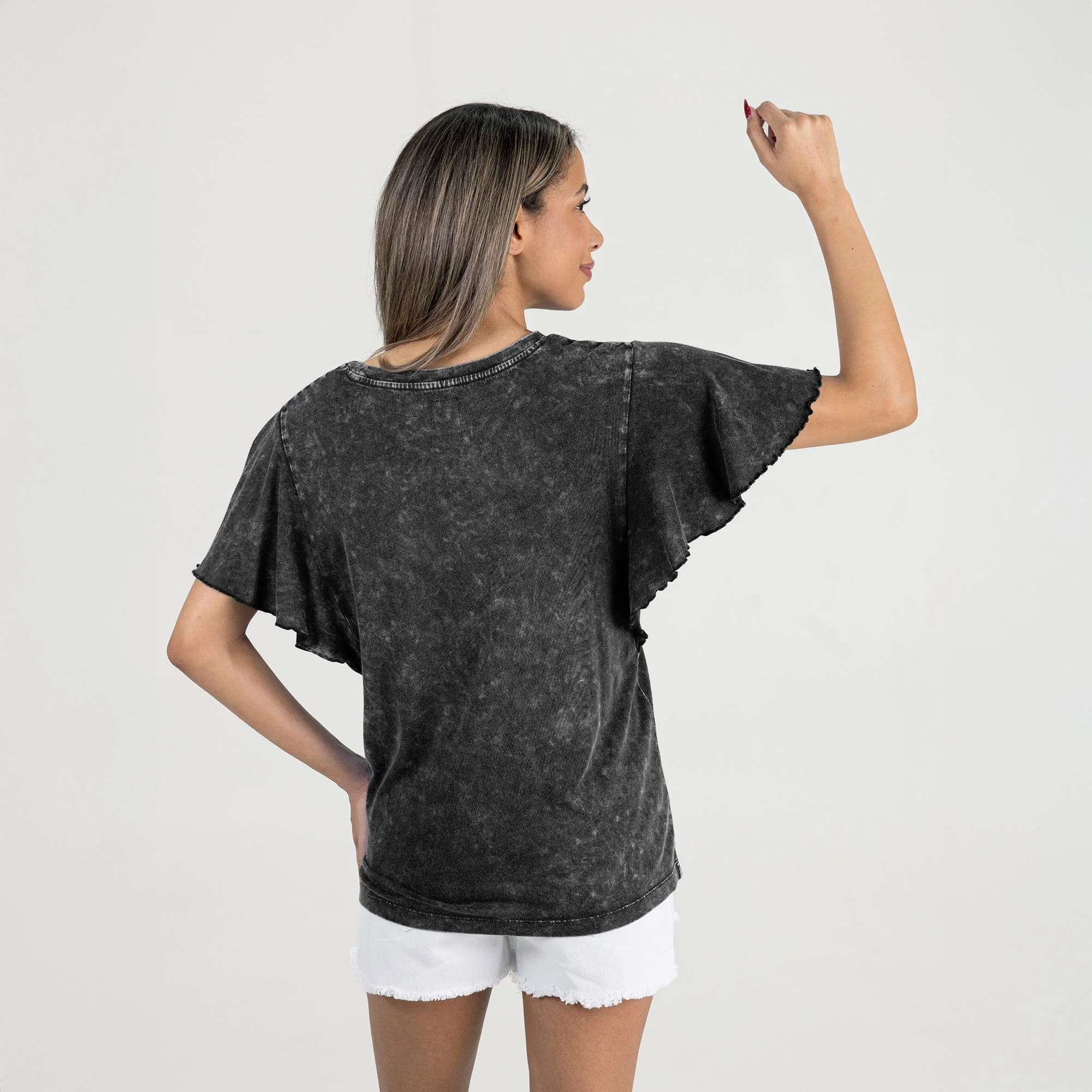 LIBERTY FLAMES VICTORY MODE FLUTTER SLEEVE TEE IN BLACK - Image 7