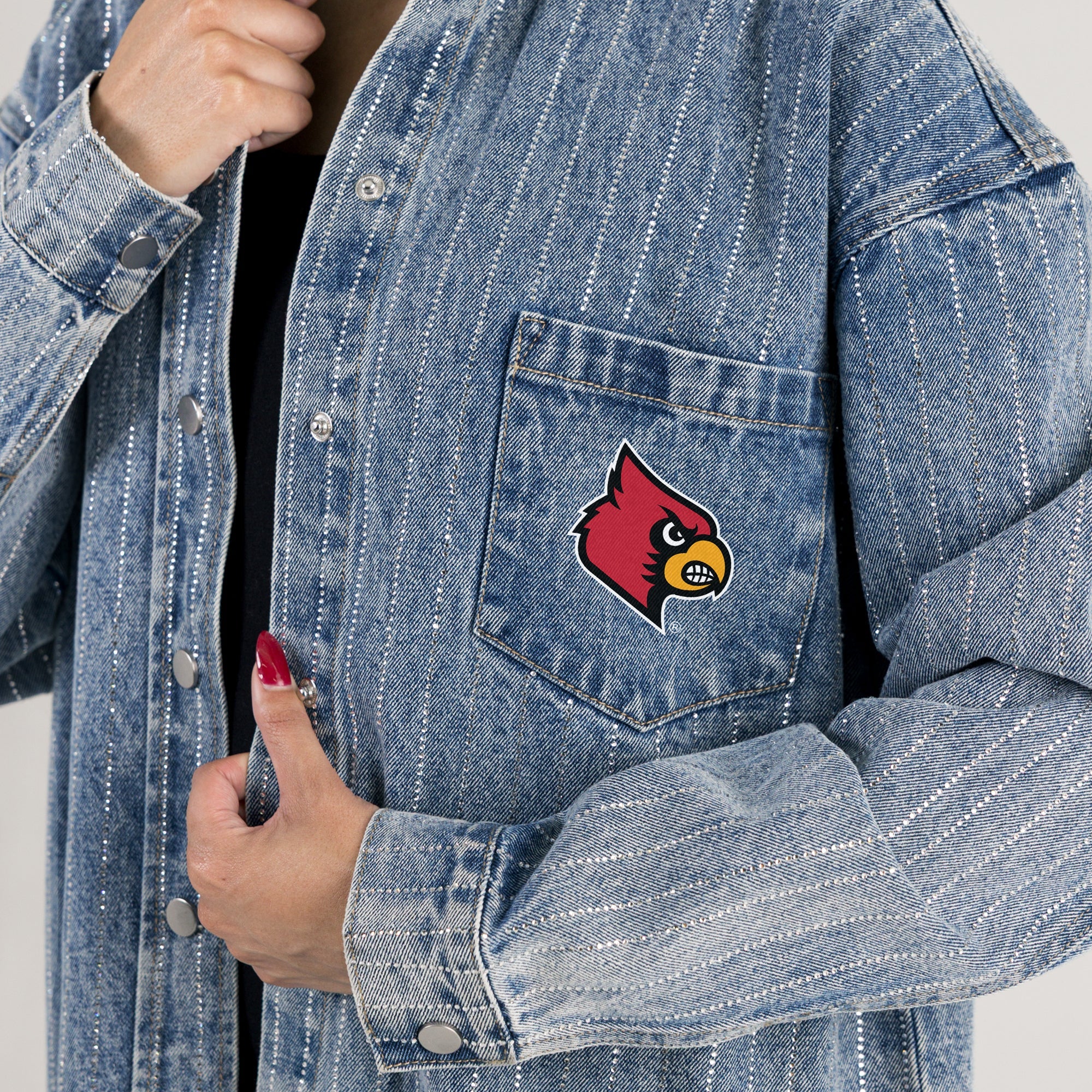 LOUISVILLE CARDINALS STYLE'S THE LIMIT MICRO-RHINESTONE DENIM OVERSHIRT - Image 5