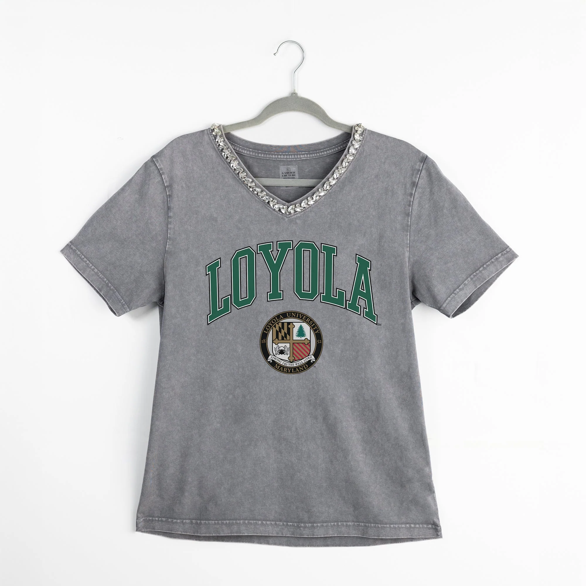 LOYOLA GREYHOUNDS ICONIC EDGE RHINESTONE TRIM V-NECK TEE - Image 8
