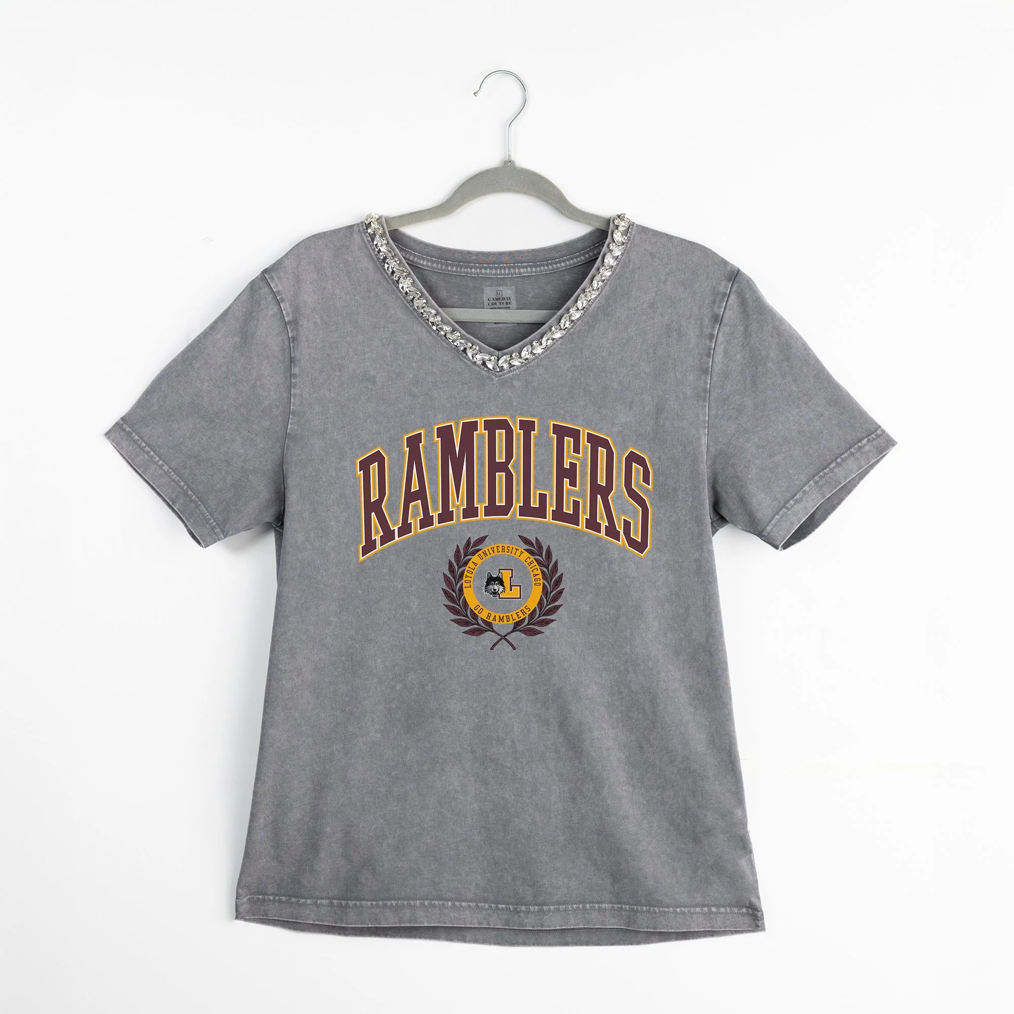 LOYOLA RAMBLERS ICONIC EDGE RHINESTONE TRIM V-NECK TEE - Image 8