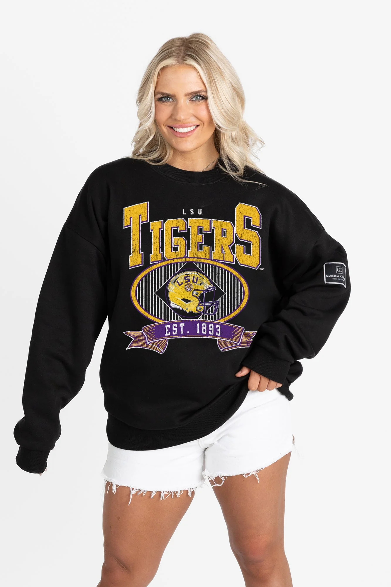 LSU TIGERS BOLD CHEERS BLACK LABEL PREMIUM FLEECE CREW SWEATSHIRT - Image 6