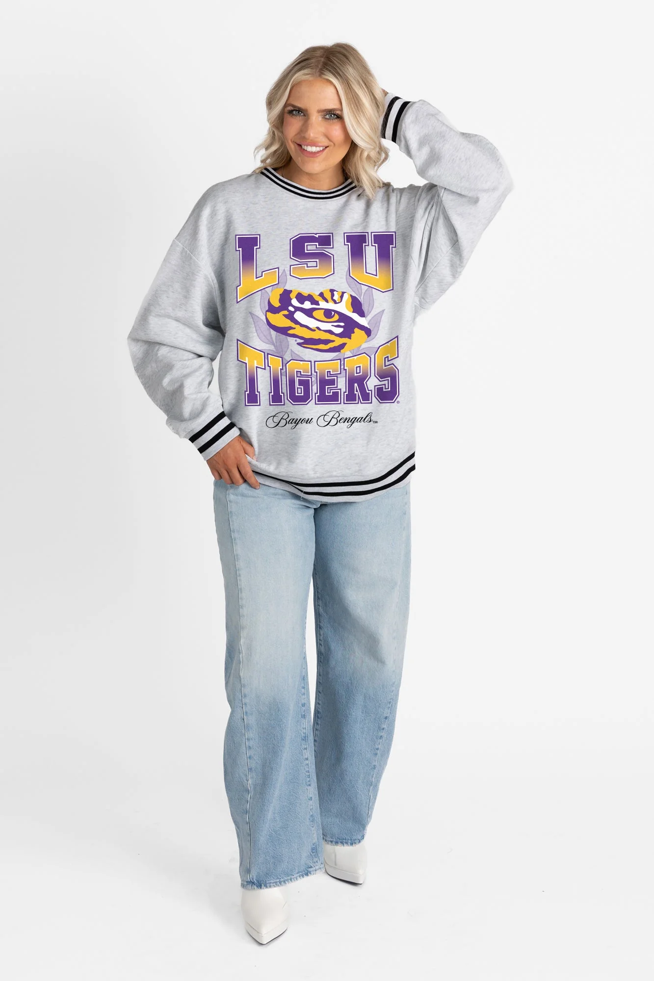 LSU TIGERS FADE ROUTE CREW FLEECE RINGER SWEATSHIRT - Image 6