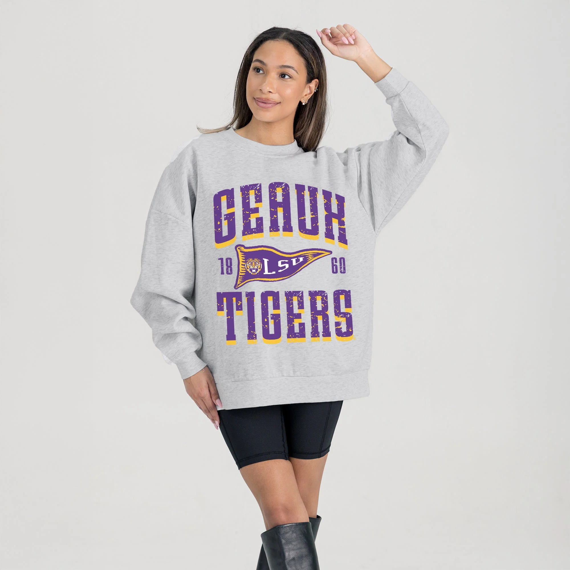 LSU TIGERS PENNANT PRIDE PREMIUM FLEECE DROP SHOULDER CREWNECK PULLOVER - Image 4