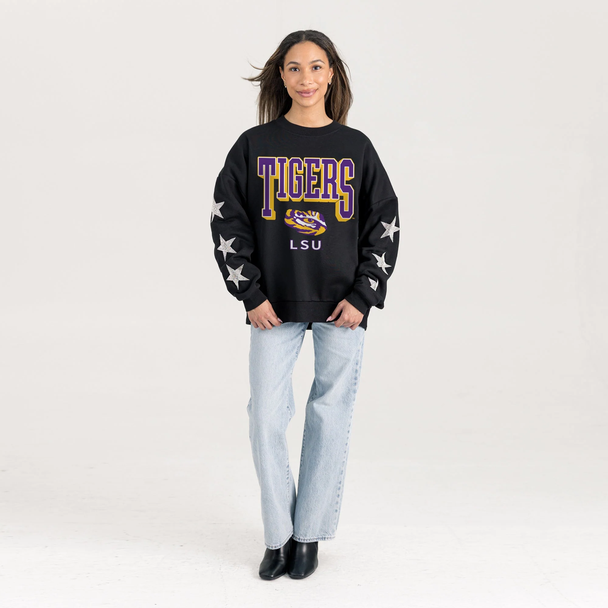 LSU TIGERS PURE VICTORY EMBELLISHED STAR SLEEVE CREWNECK PULLOVER - Image 4