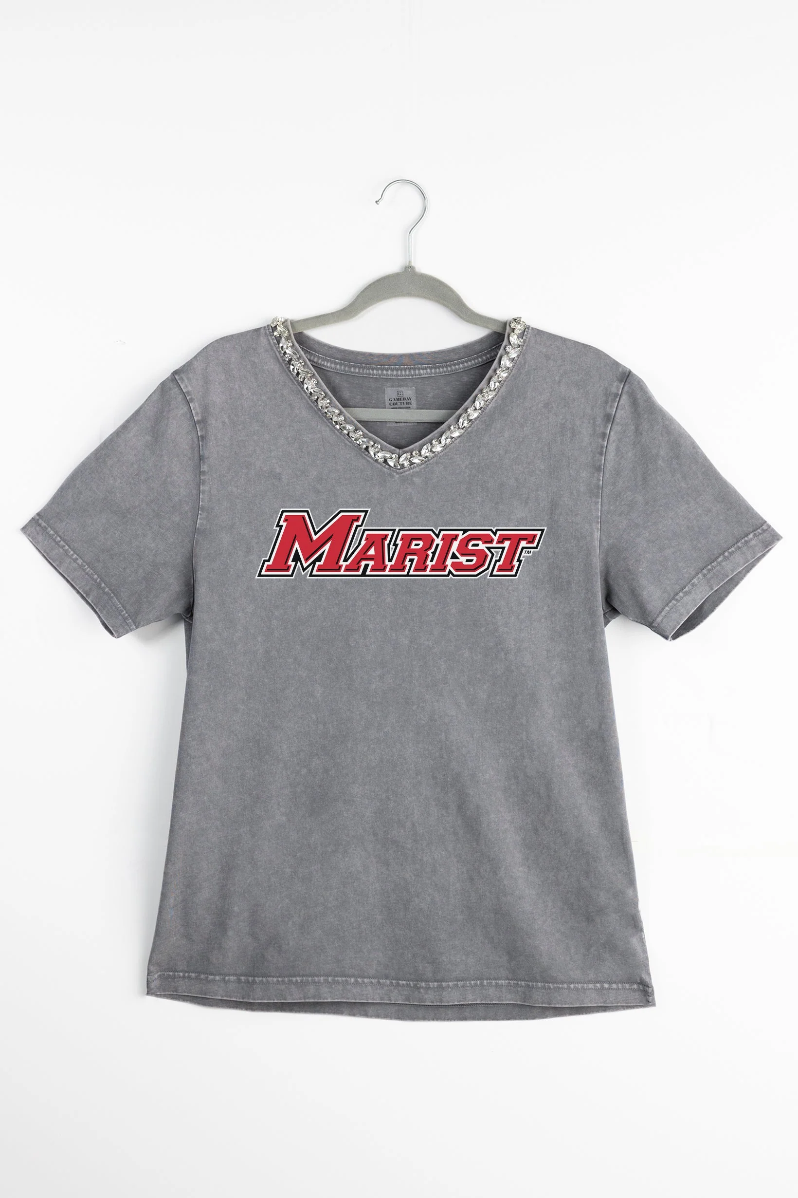 MARIST RED FOXES ICONIC EDGE RHINESTONE TRIM V-NECK TEE - Image 8
