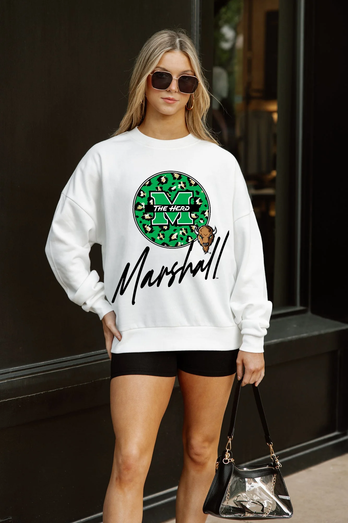 MARSHALL THUNDERING HERD WILD BREAKTHROUGH PREMIUM FLEECE CREWNECK PULLOVER