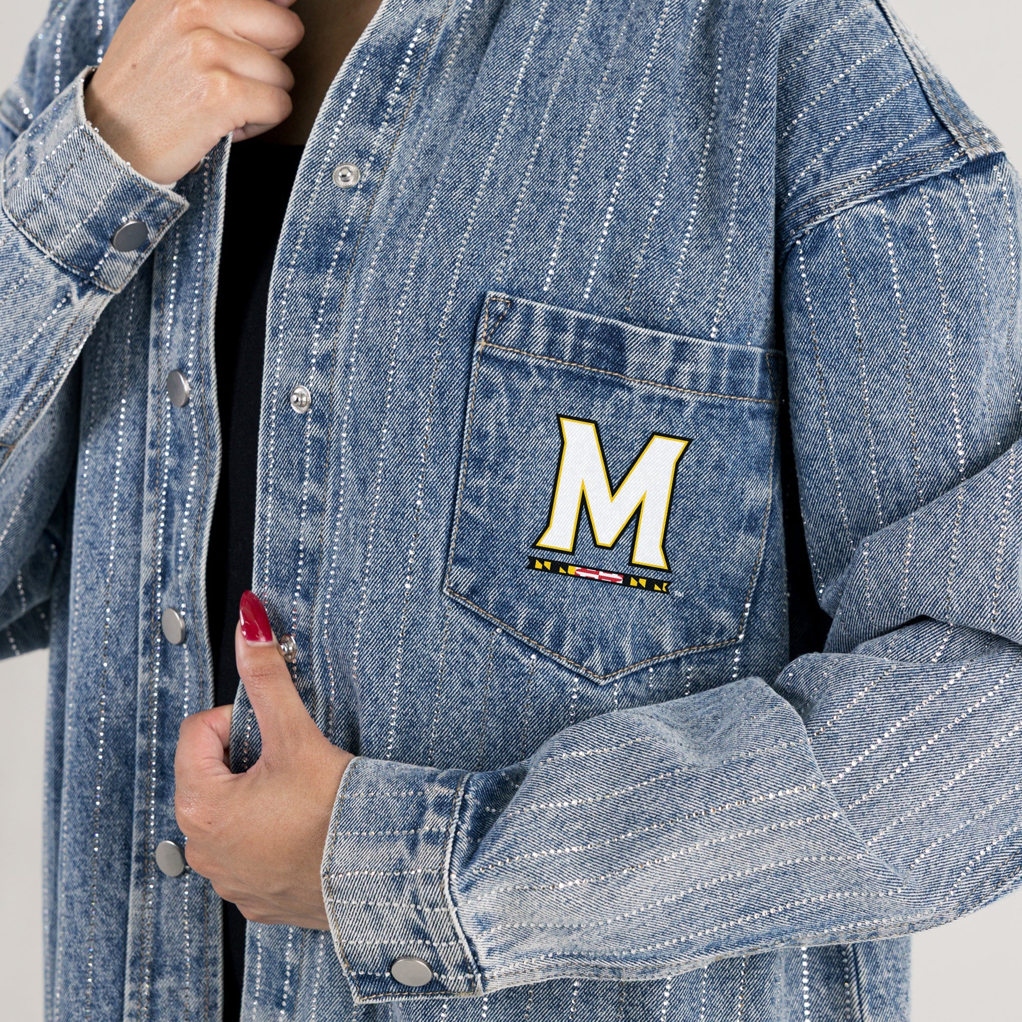 MARYLAND TERRAPINS STYLE'S THE LIMIT MICRO-RHINESTONE DENIM OVERSHIRT - Image 5