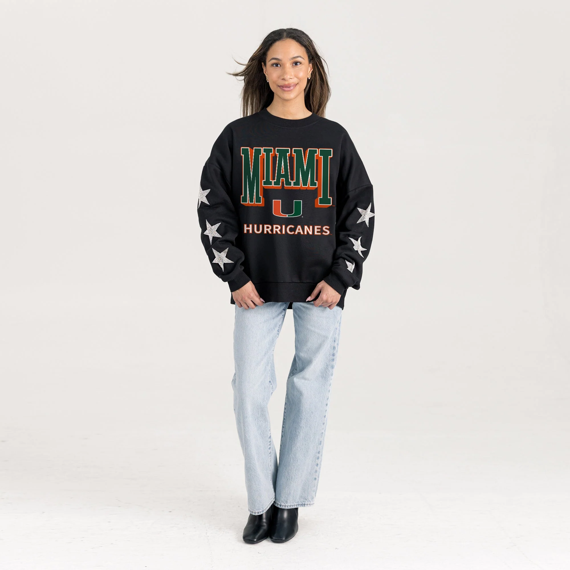 MIAMI HURRICANES PURE VICTORY EMBELLISHED STAR SLEEVE CREWNECK PULLOVER - Image 4