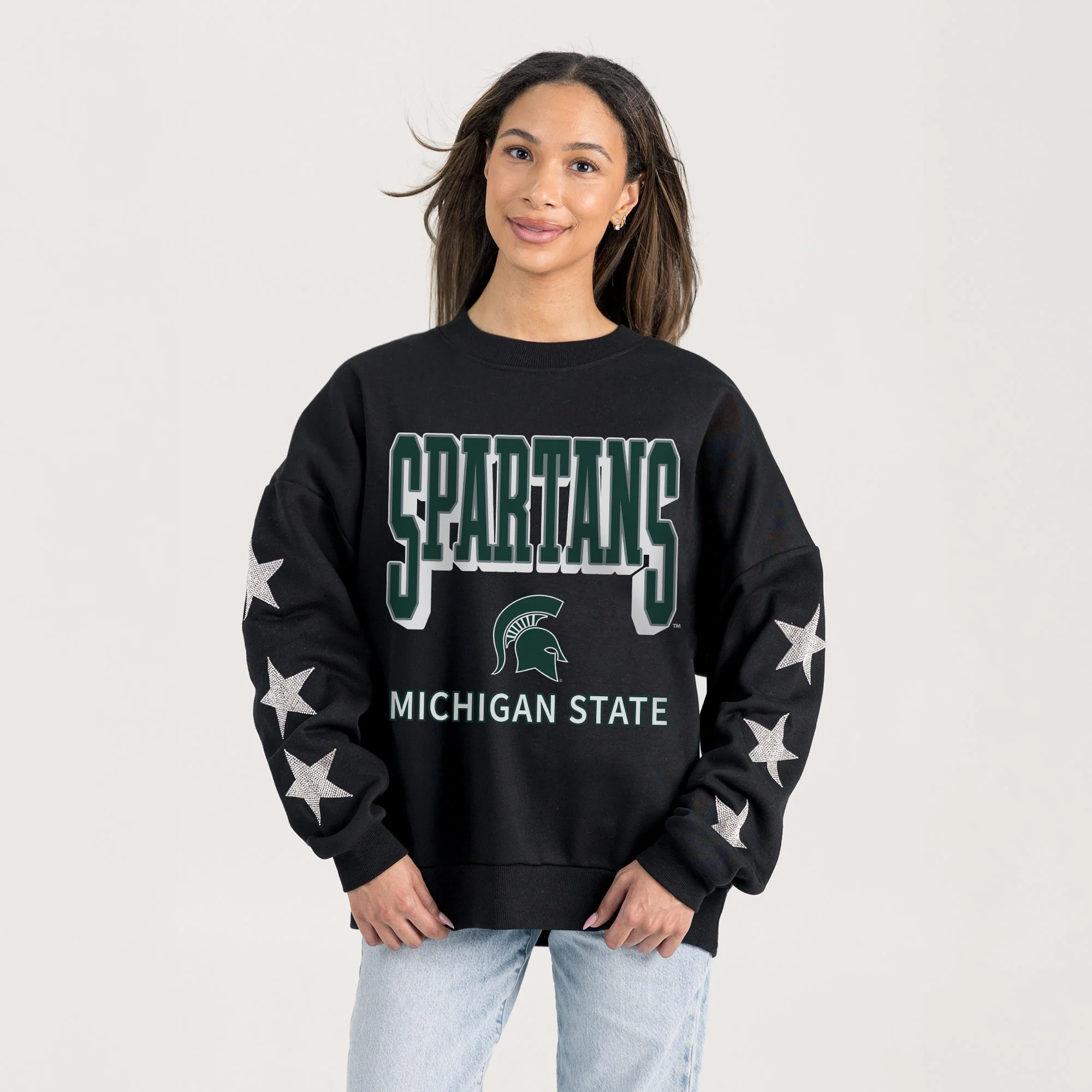 MICHIGAN STATE SPARTANS PURE VICTORY EMBELLISHED STAR SLEEVE CREWNECK PULLOVER - Image 2