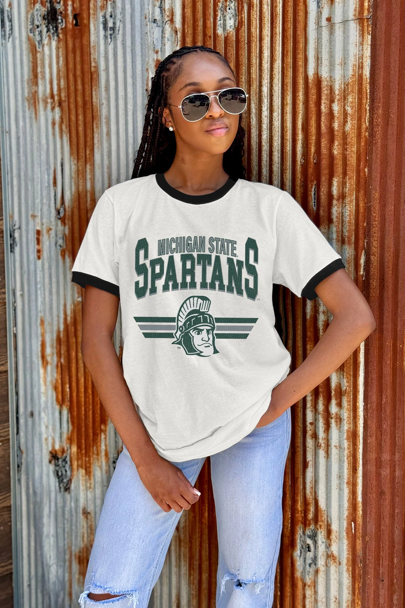 MICHIGAN STATE SPARTANS SWIFT STRIKE VINTAGE RINGER TEE - Image 2