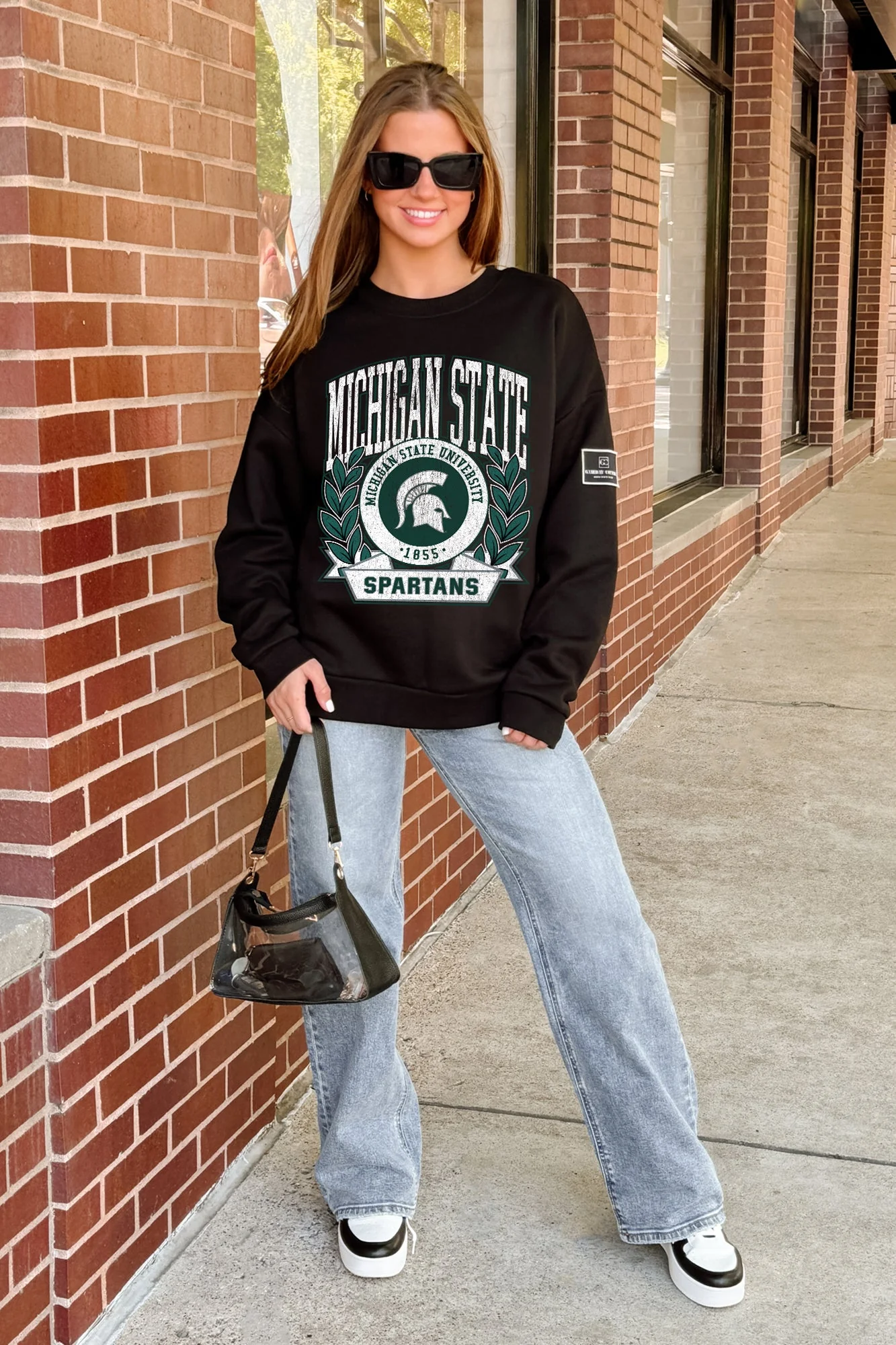 MICHIGAN STATE SPARTANS VICTORY LANE BLACK LABEL PREMIUM FLEECE CREW SWEATSHIRT - Image 2