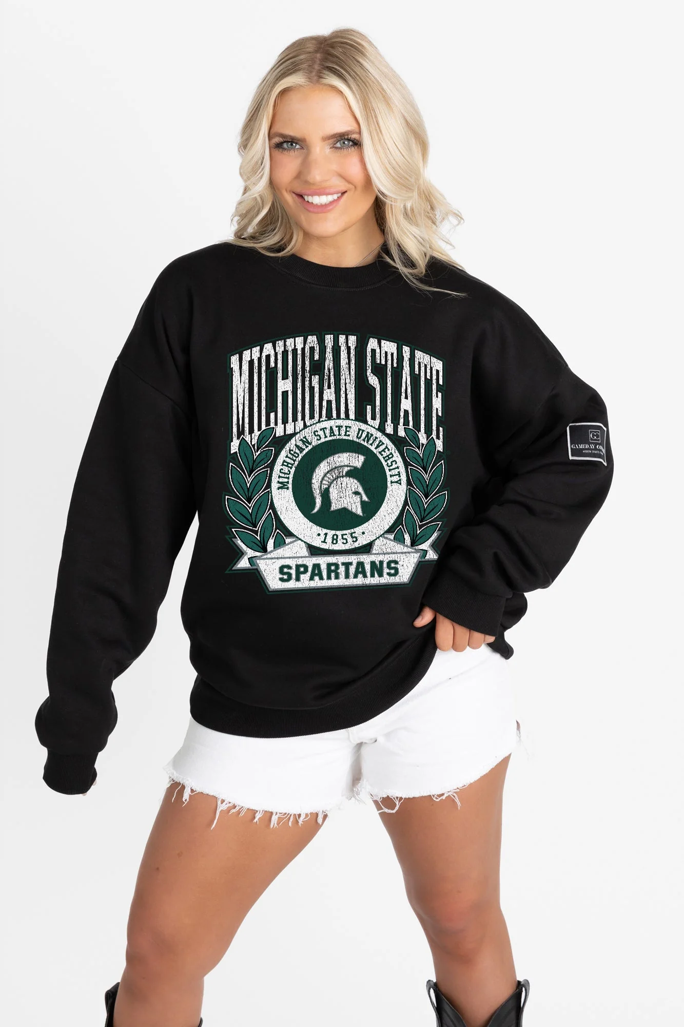 MICHIGAN STATE SPARTANS VICTORY LANE BLACK LABEL PREMIUM FLEECE CREW SWEATSHIRT - Image 6