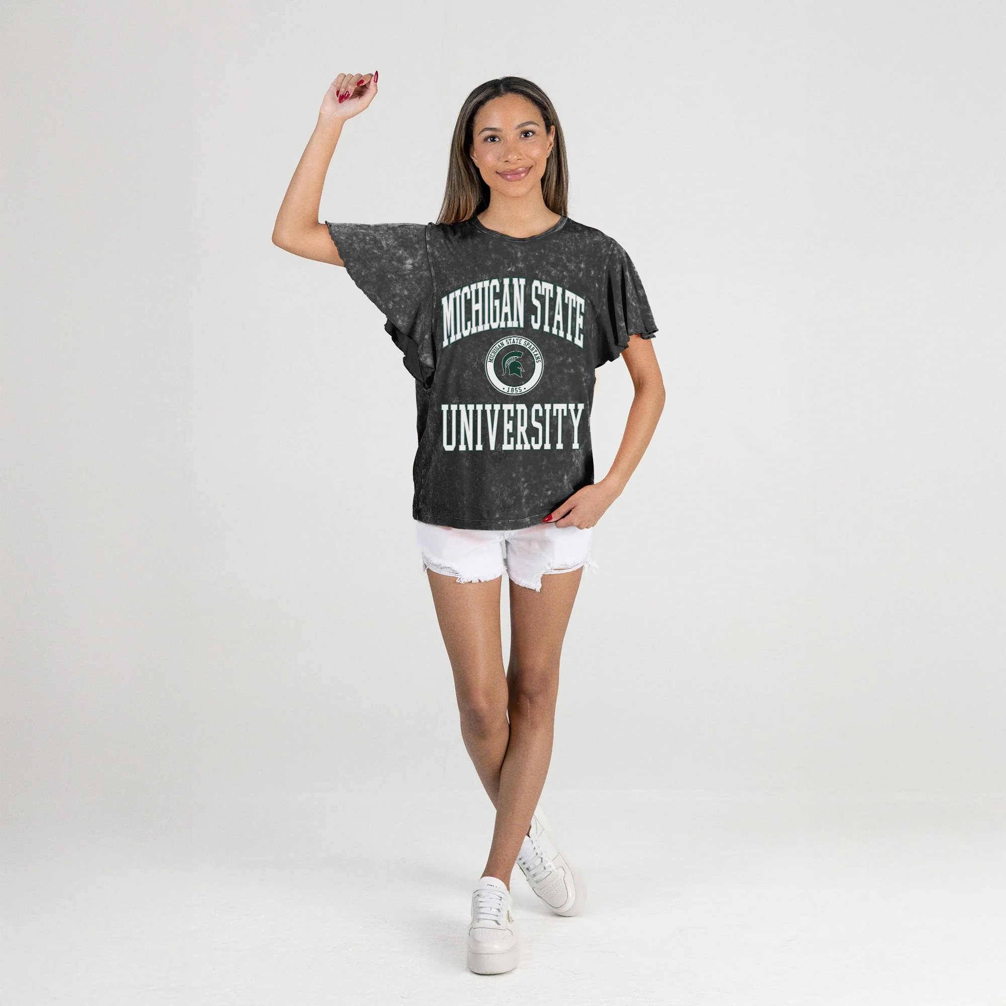 MICHIGAN STATE SPARTANS VICTORY MODE FLUTTER SLEEVE TEE IN BLACK - Image 6