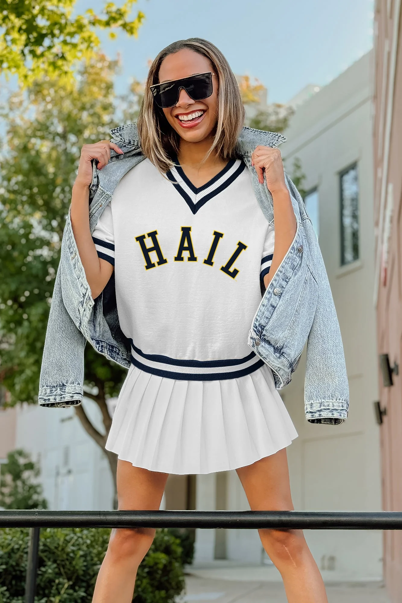 MICHIGAN WOLVERINES INFINITE CHARM VARSITY V-NECK SWEATER