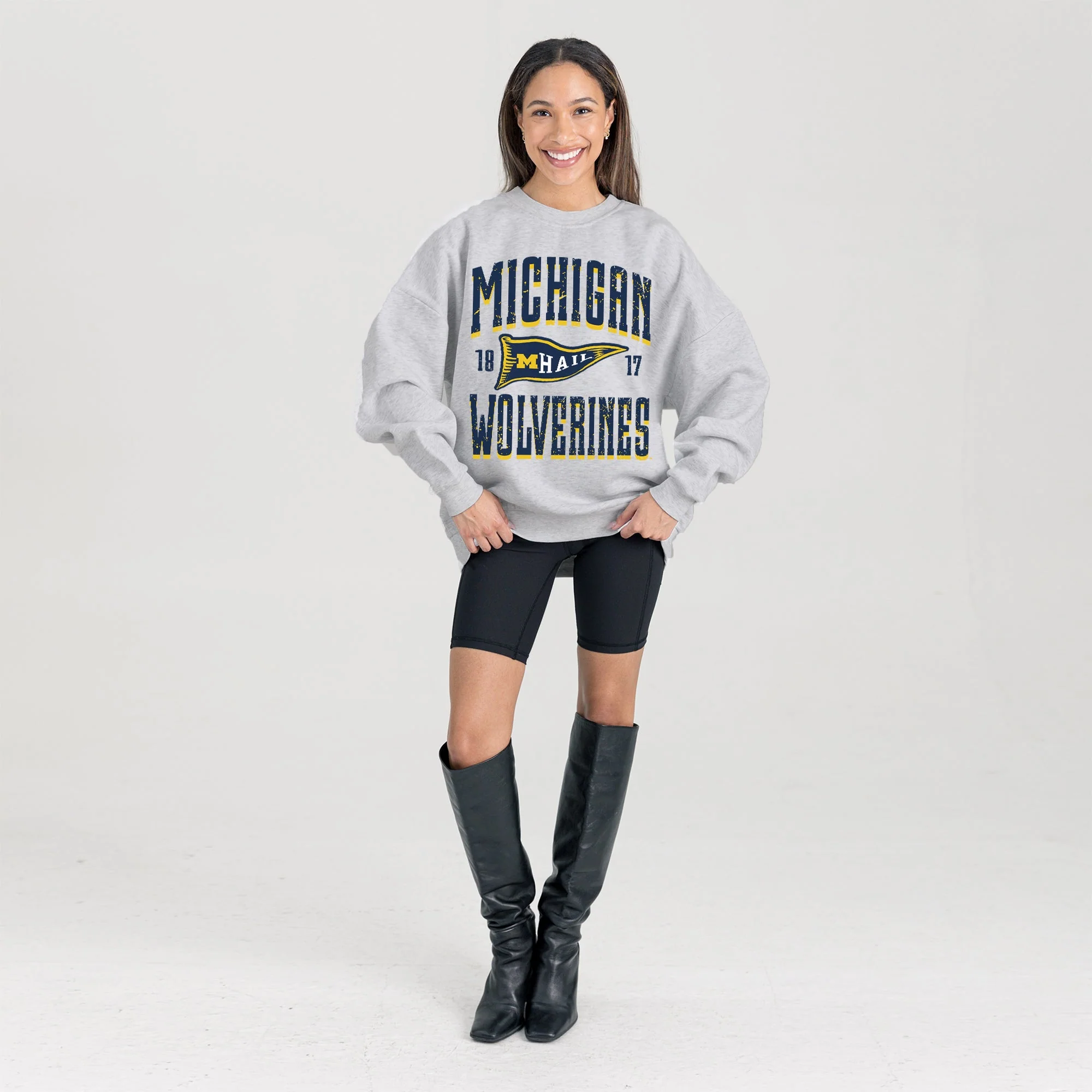 MICHIGAN WOLVERINES PENNANT PRIDE PREMIUM FLEECE DROP SHOULDER CREWNECK PULLOVER - Image 6