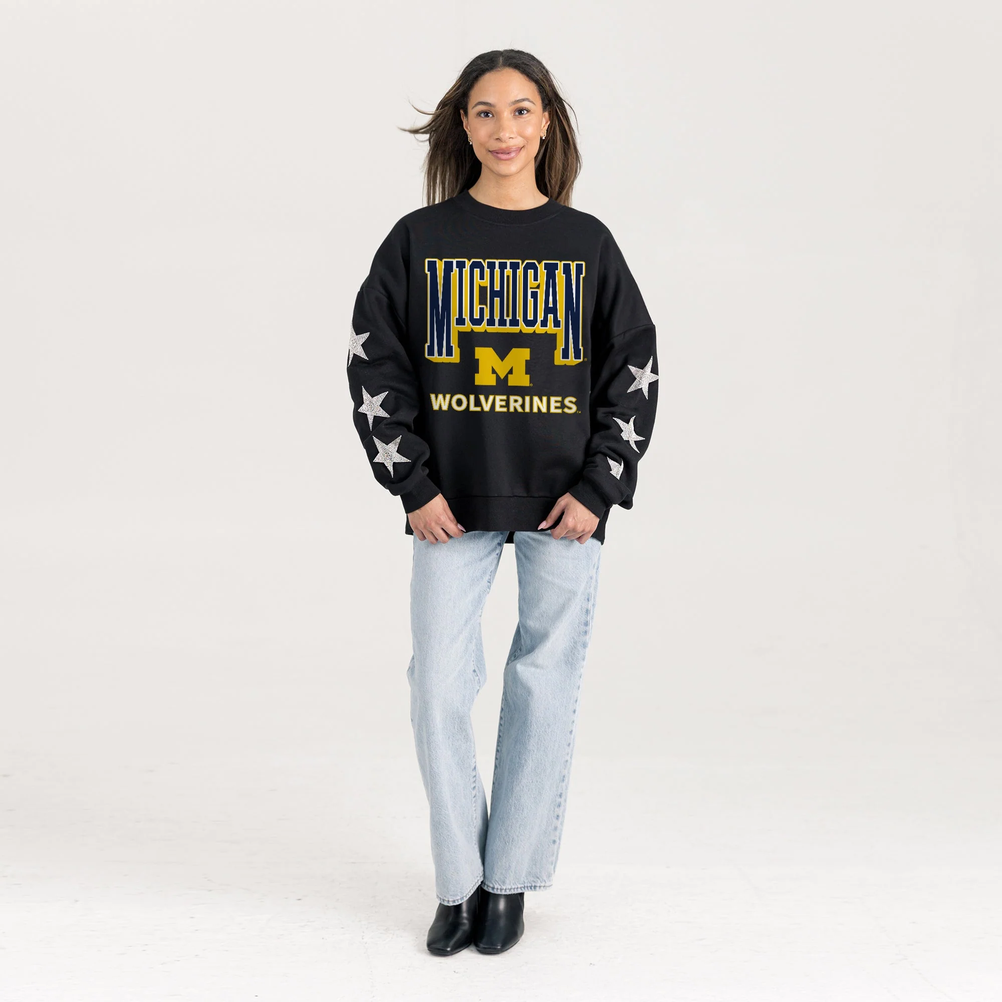 MICHIGAN WOLVERINES PURE VICTORY EMBELLISHED STAR SLEEVE CREWNECK PULLOVER - Image 4