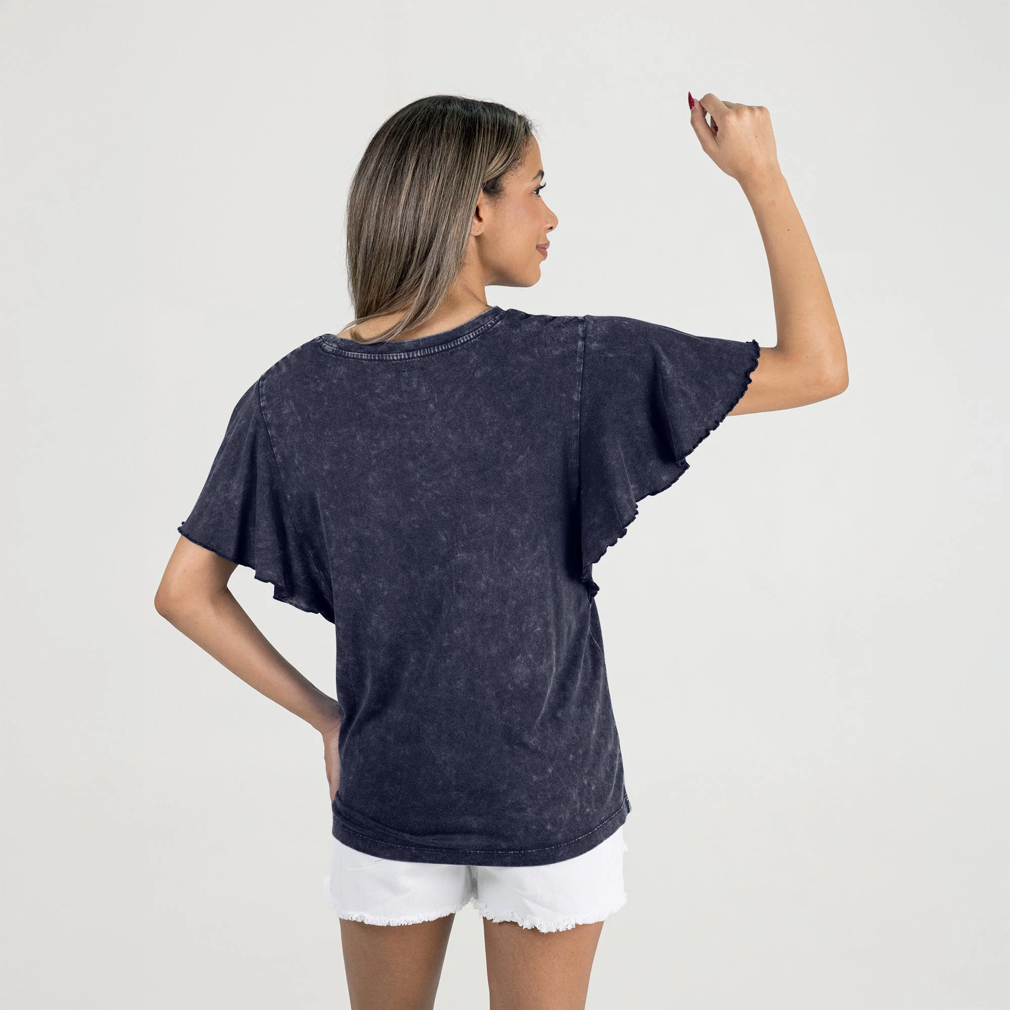 MICHIGAN WOLVERINES VICTORY MODE FLUTTER SLEEVE TEE IN NAVY - Image 5