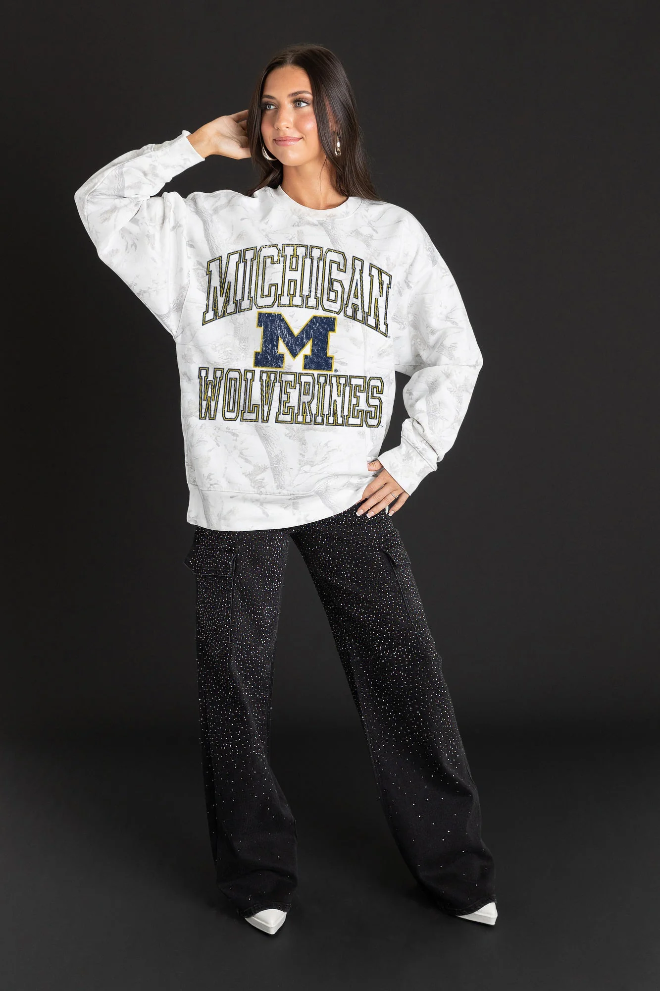 MICHIGAN WOLVERINES WHITEOUT PREMIUM DROP SHOULDER CAMO PULLOVER - Image 3