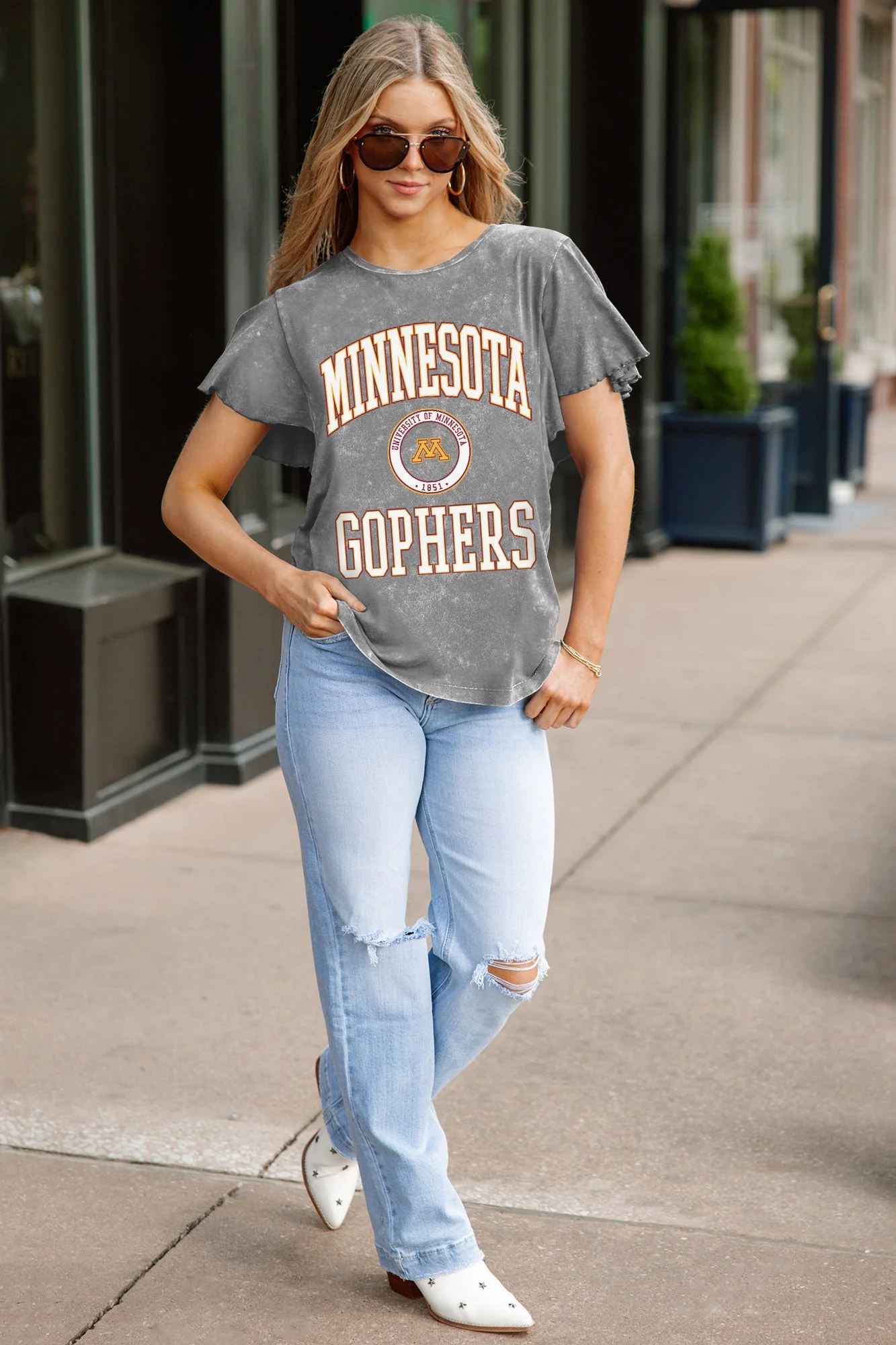 MINNESOTA GOLDEN GOPHERS VICTORY MODE FLUTTER SLEEVE TEE IN GREY - Image 3