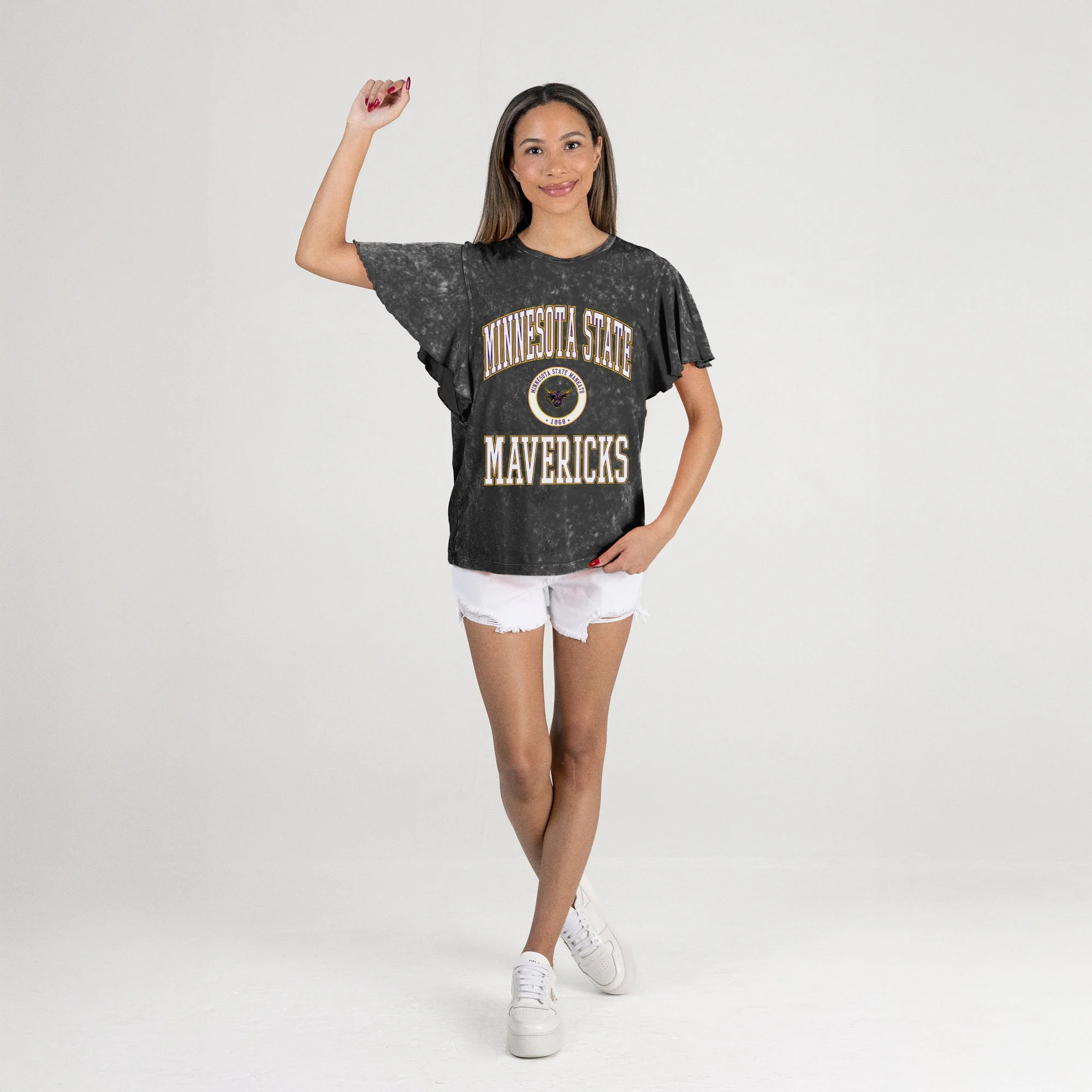 MINNESOTA STATE MANKATO MAVERICKS VICTORY MODE FLUTTER SLEEVE TEE IN BLACK - Image 6