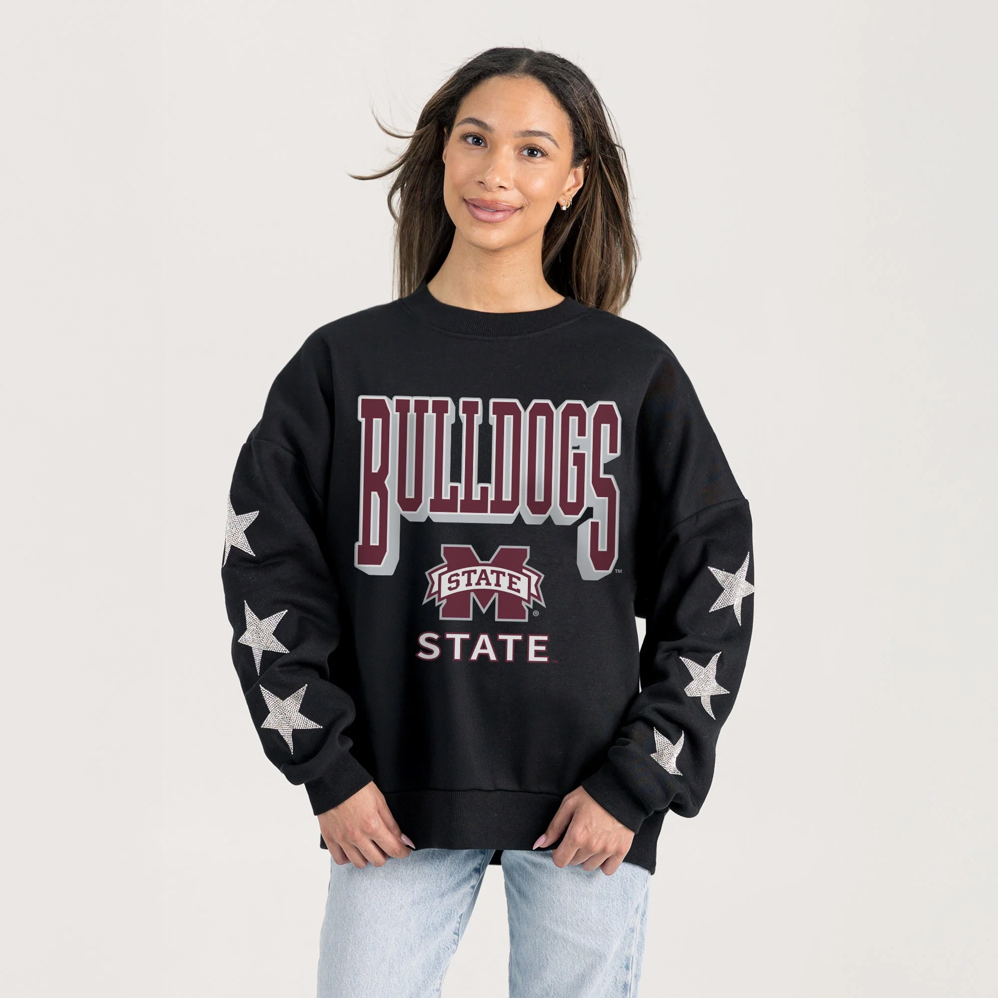 MISSISSIPPI STATE BULLDOGS PURE VICTORY EMBELLISHED STAR SLEEVE CREWNECK PULLOVER - Image 2