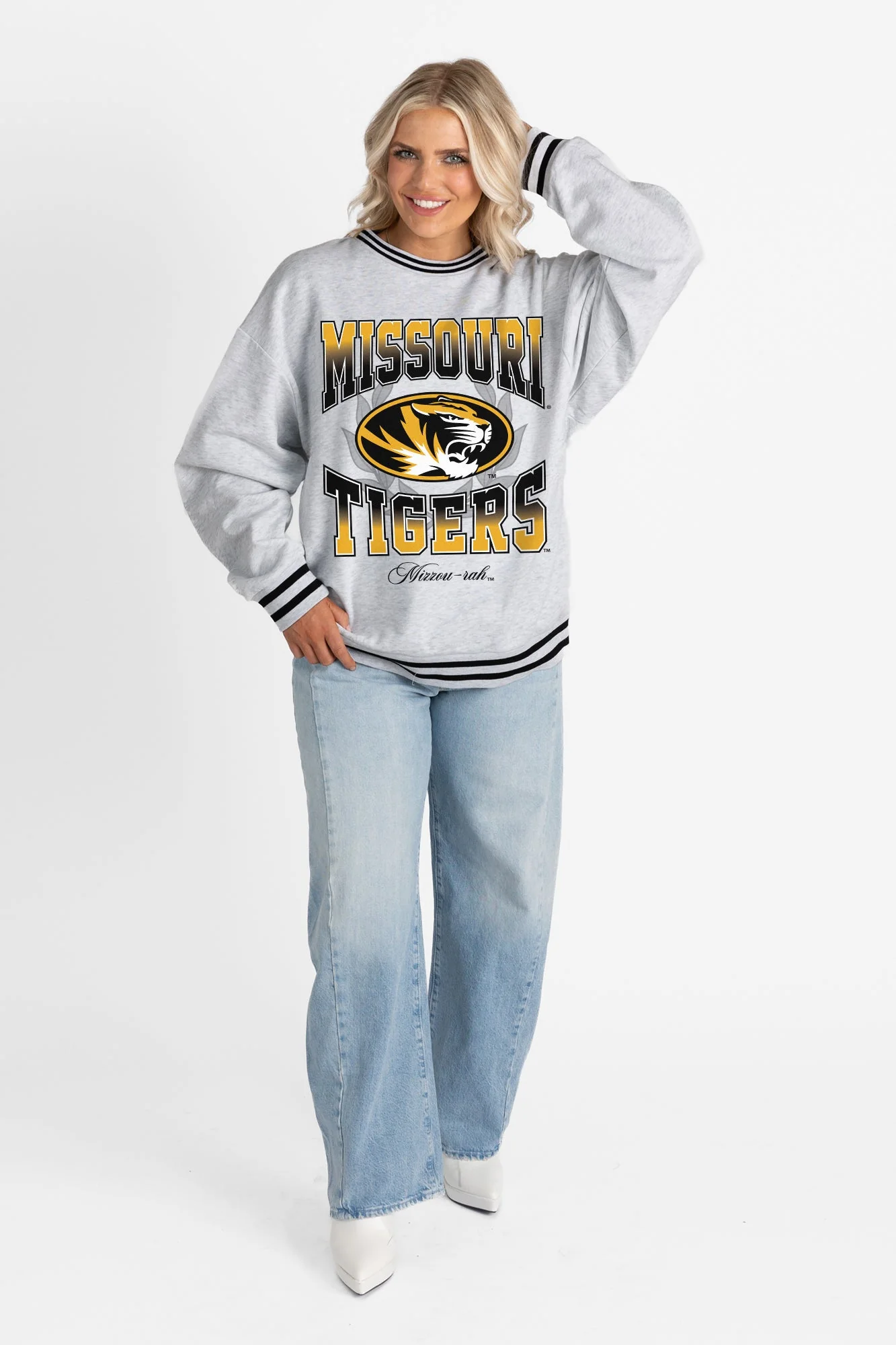 MISSOURI TIGERS FADE ROUTE CREW FLEECE RINGER SWEATSHIRT - Image 6