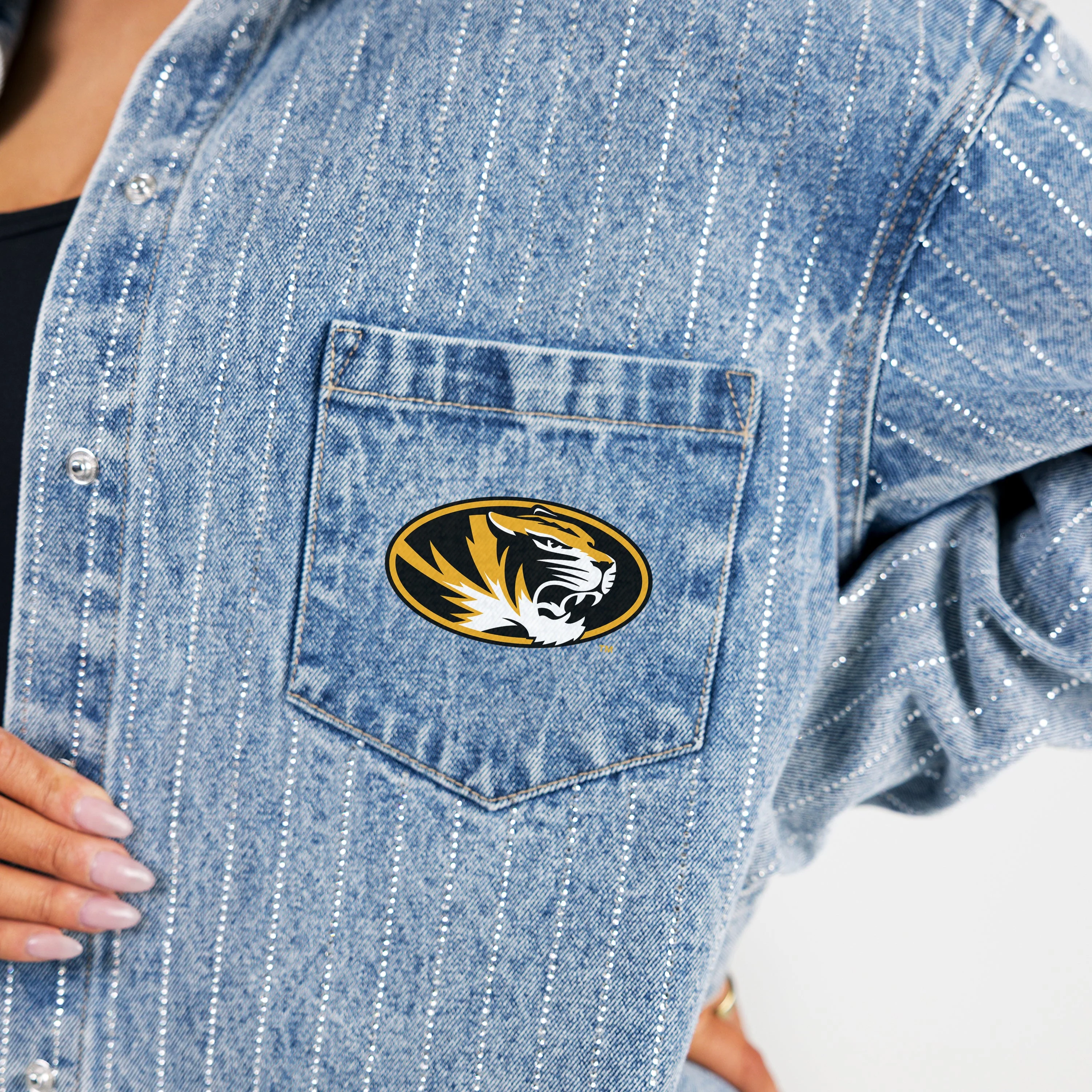 MISSOURI TIGERS STYLE'S THE LIMIT MICRO-RHINESTONE DENIM OVERSHIRT - Image 4