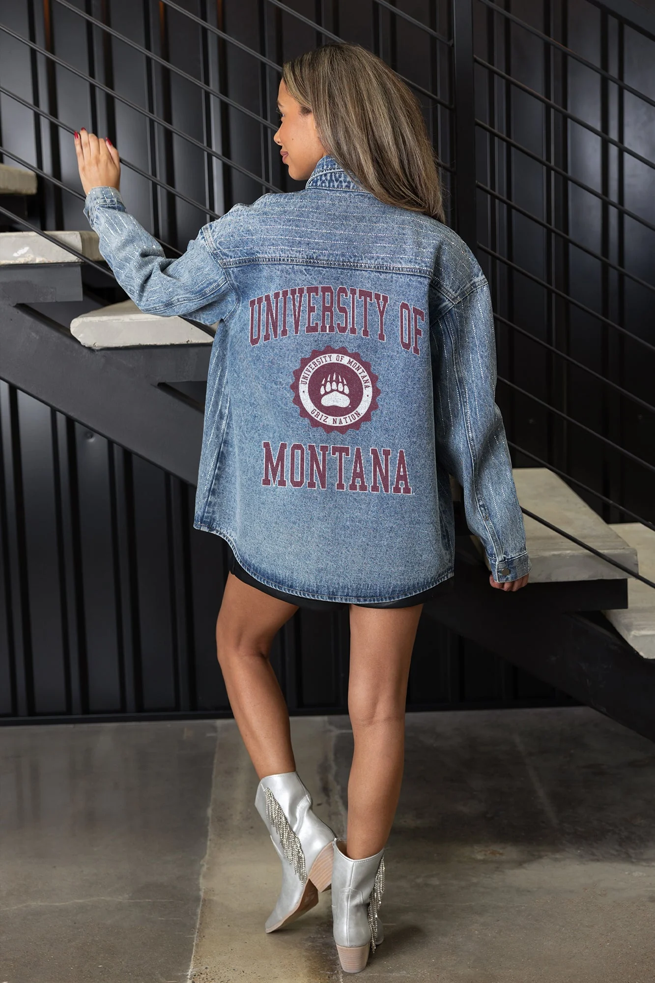 MONTANA GRIZZLIES STYLE'S THE LIMIT MICRO-RHINESTONE DENIM OVERSHIRT - Image 2