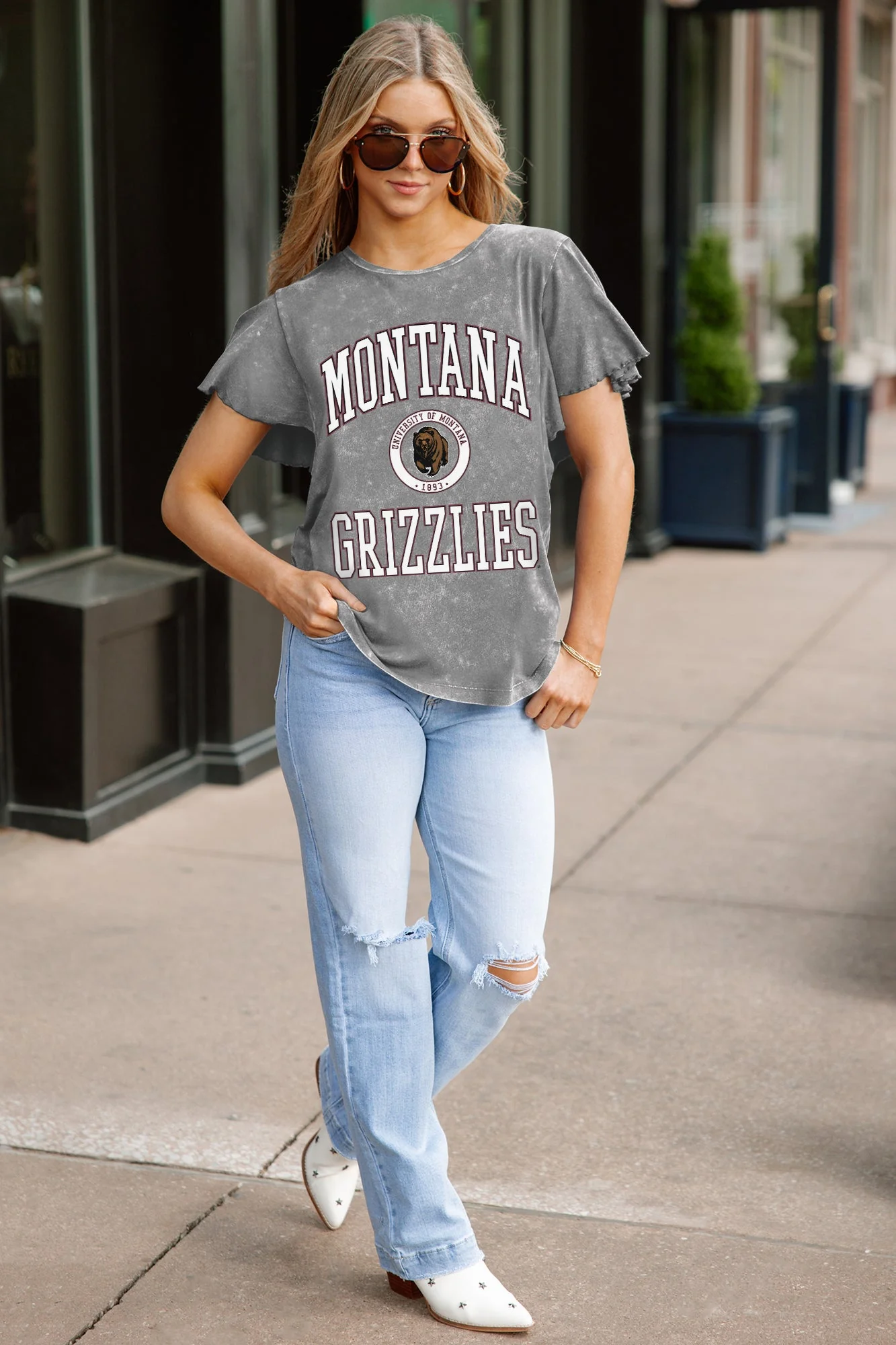 MONTANA GRIZZLIES VICTORY MODE FLUTTER SLEEVE TEE IN GREY - Image 3