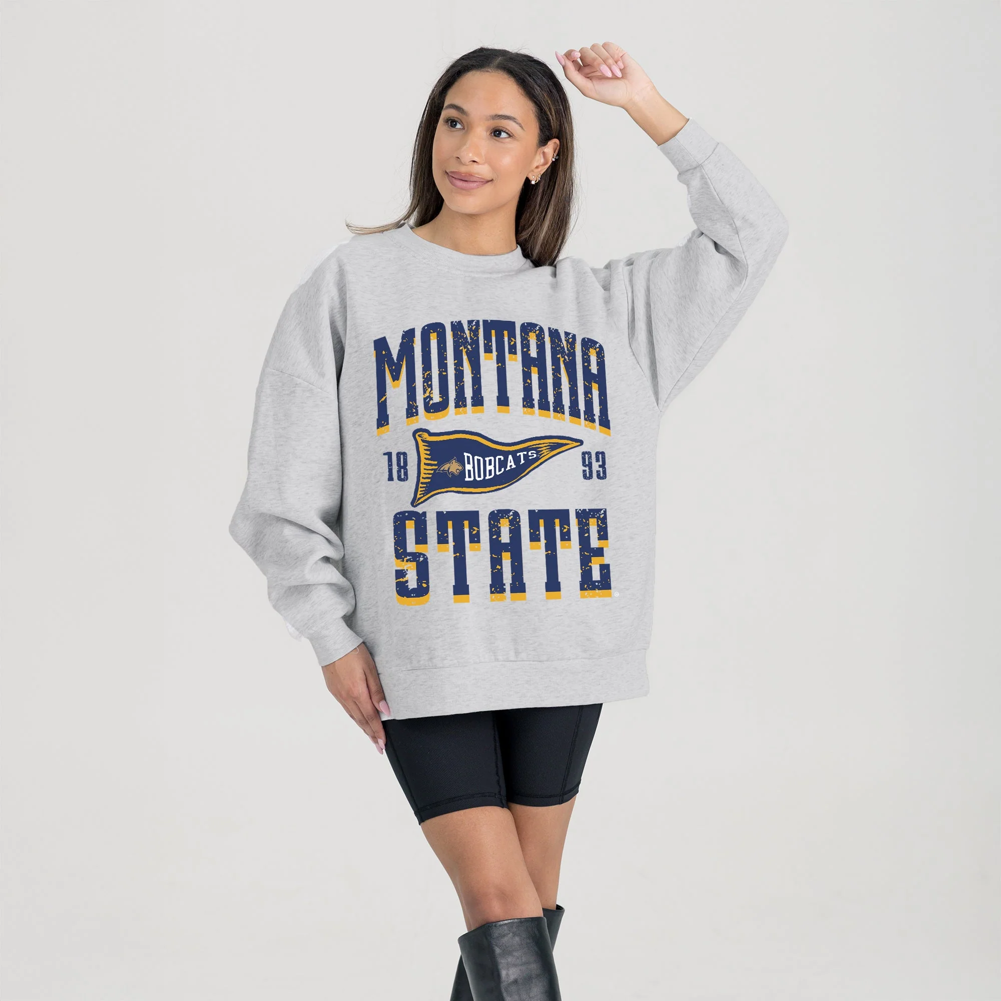 MONTANA STATE BOBCATS PENNANT PRIDE PREMIUM FLEECE DROP SHOULDER CREWNECK PULLOVER - Image 4