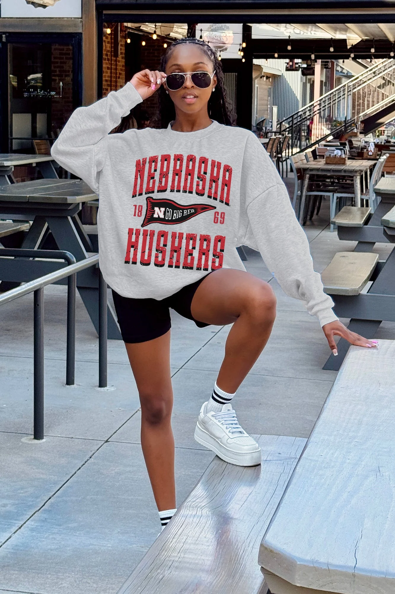NEBRASKA CORNHUSKERS PENNANT PRIDE PREMIUM FLEECE DROP SHOULDER CREWNECK PULLOVER - Image 2