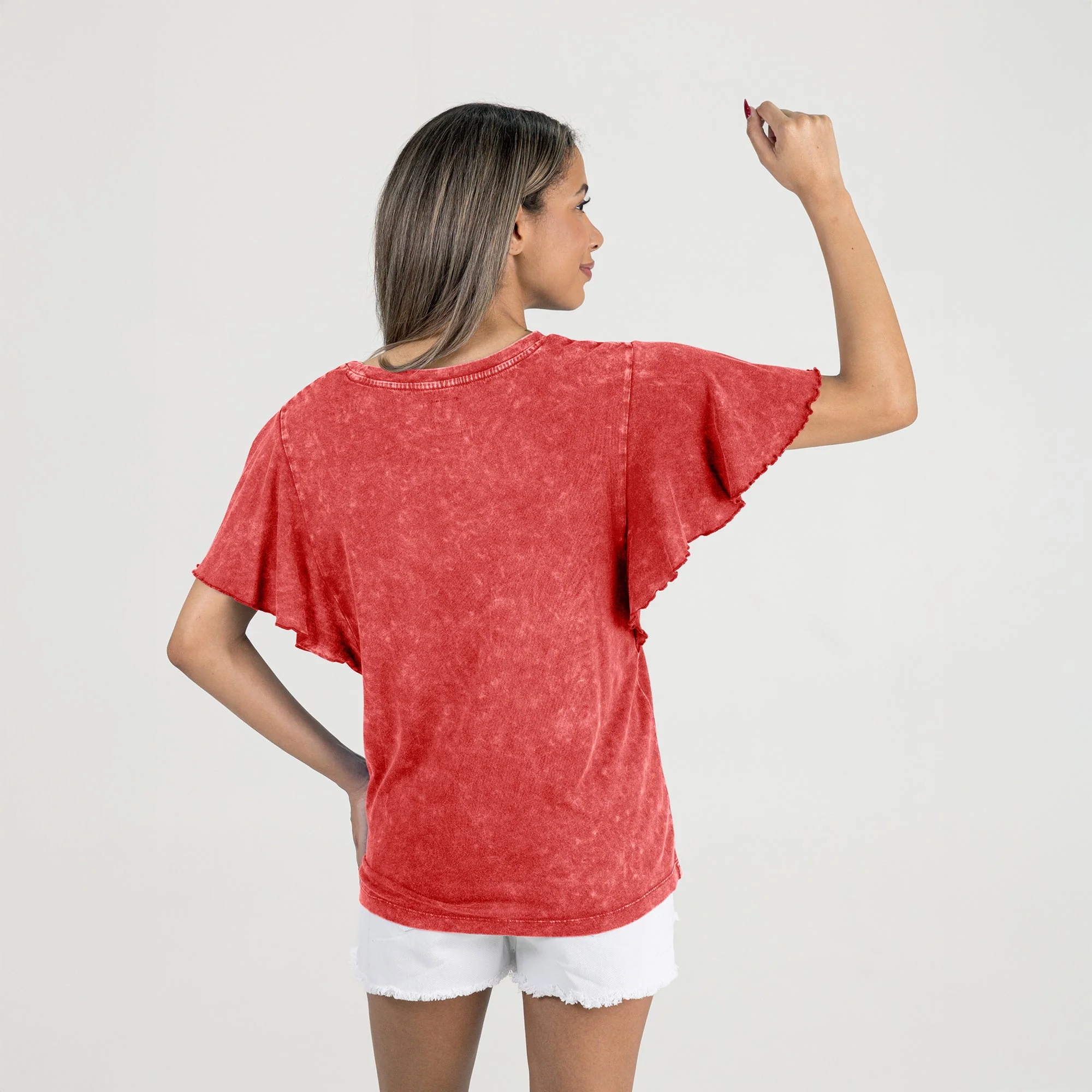 NEBRASKA CORNHUSKERS VICTORY MODE FLUTTER SLEEVE TEE IN RED - Image 5