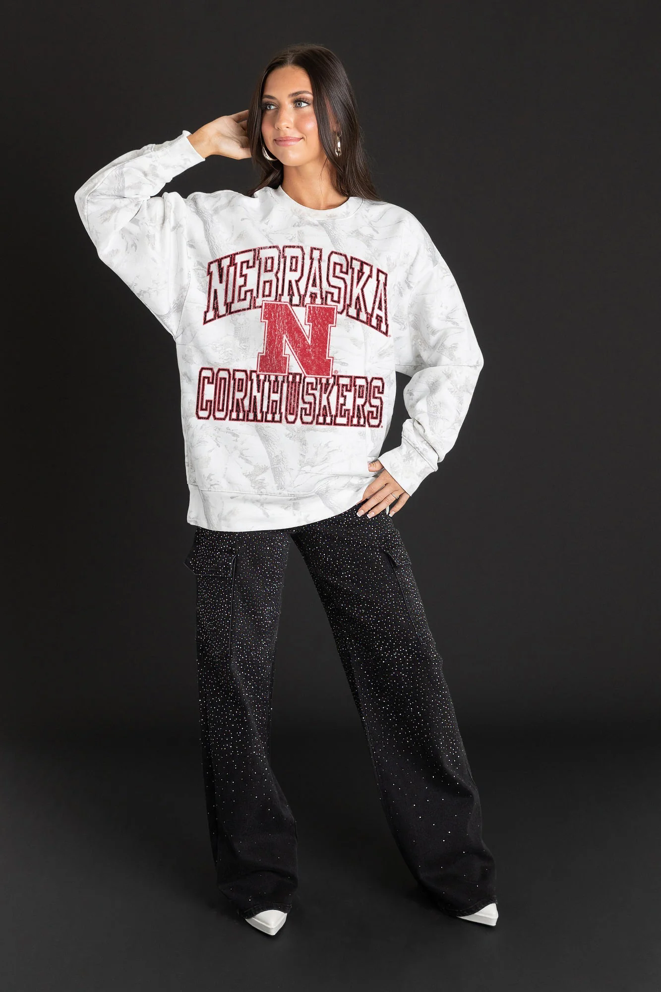 NEBRASKA CORNHUSKERS WHITEOUT PREMIUM DROP SHOULDER CAMO PULLOVER - Image 3