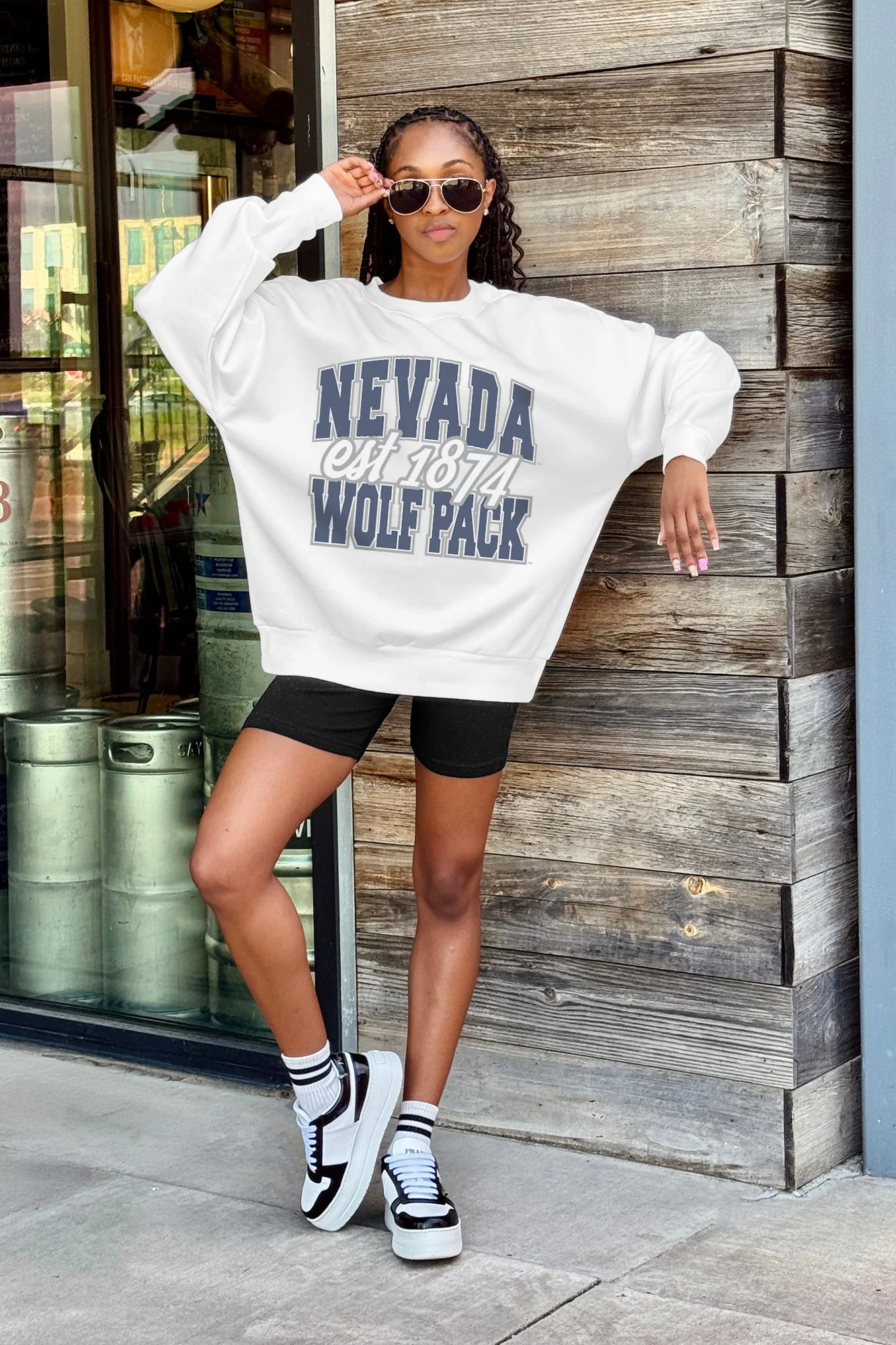 NEVADA WOLF PACK FADED FORMATION PREMIUM FLEECE DROP SHOULDER CREWNECK PULLOVER - Image 2