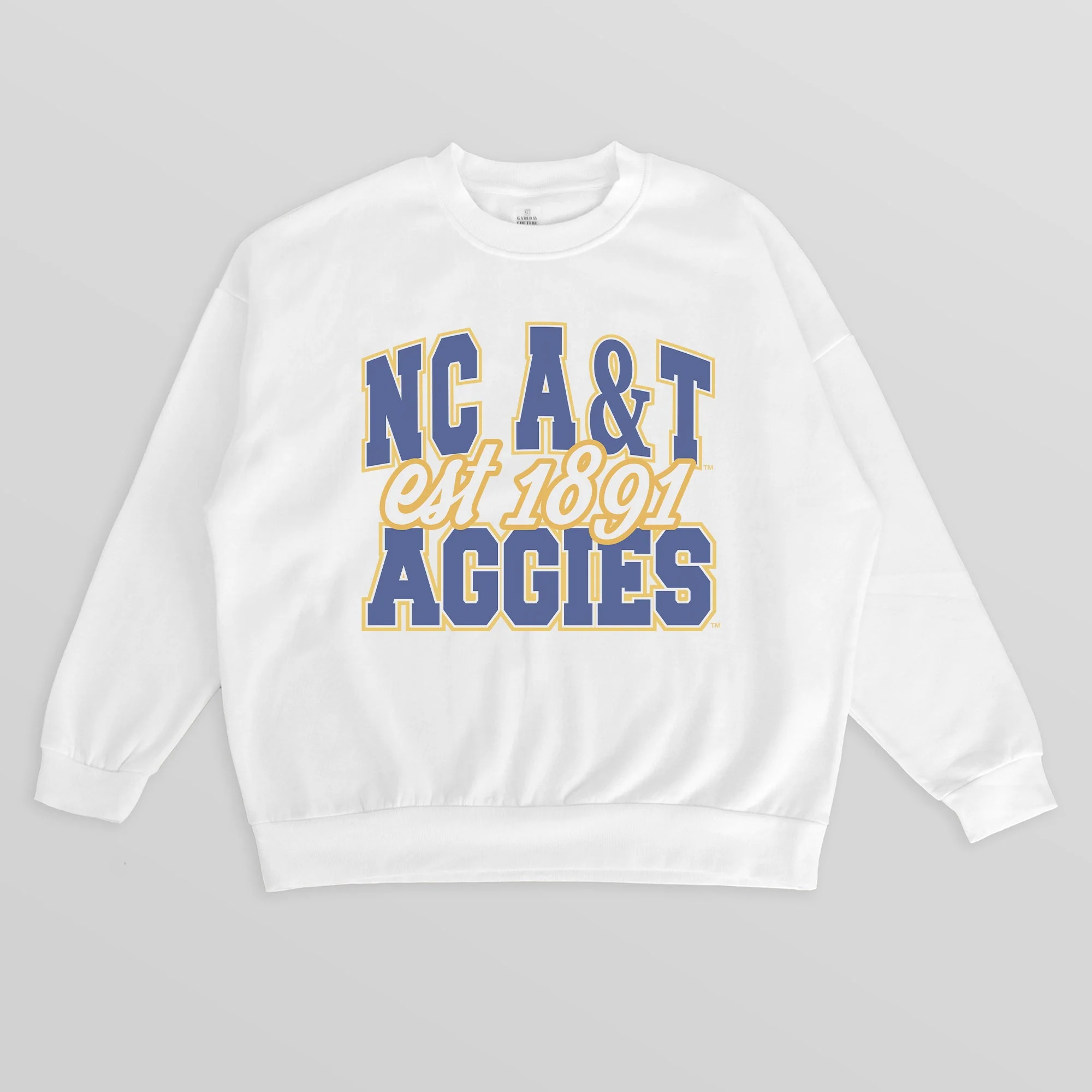 NORTH CAROLINA A&T STATE AGGIES FADED FORMATION PREMIUM FLEECE DROP SHOULDER CREWNECK PULLOVER