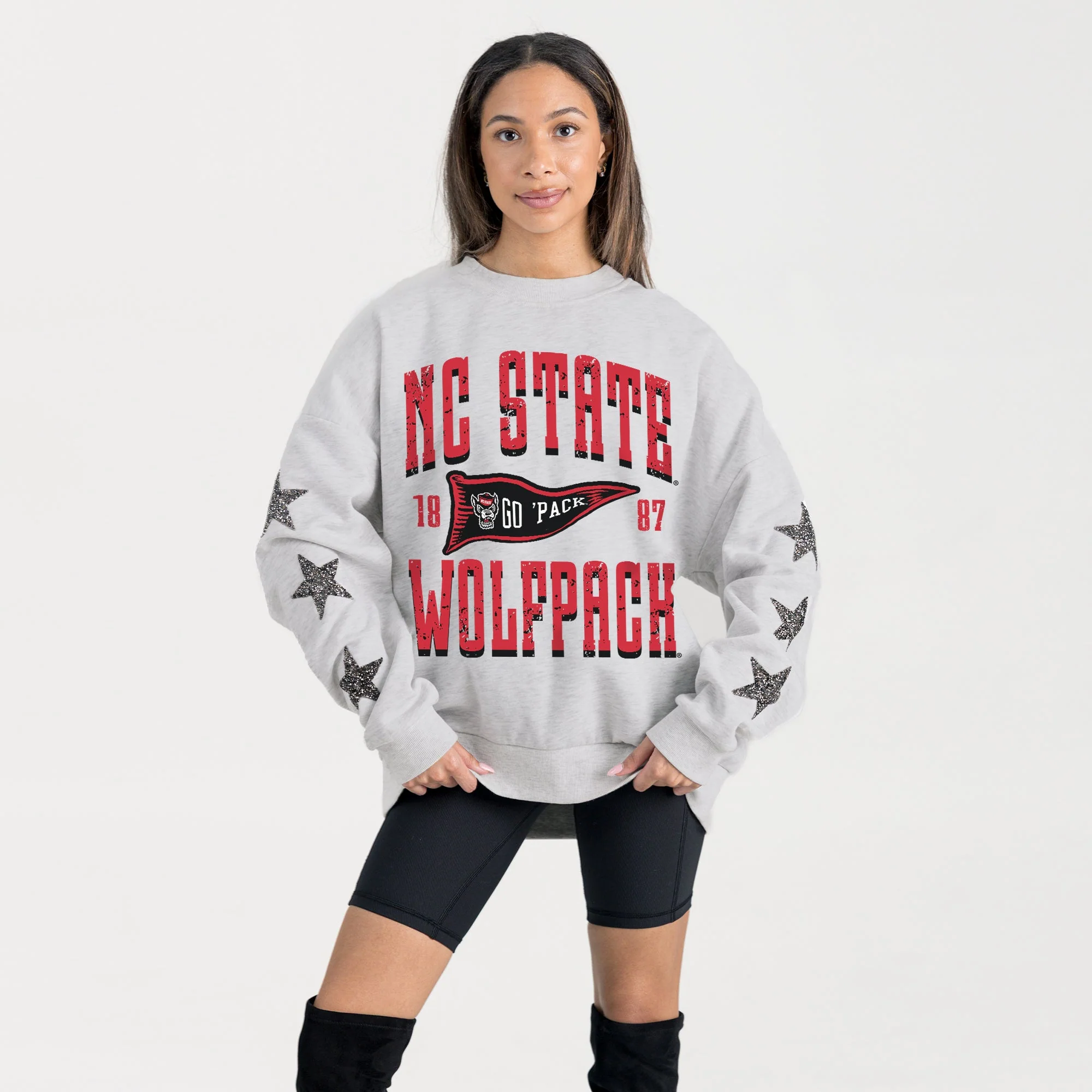 NORTH CAROLINA STATE WOLFPACK PENNANT PRIDE EMBELLISHED STAR SLEEVE CREWNECK PULLOVER - Image 3