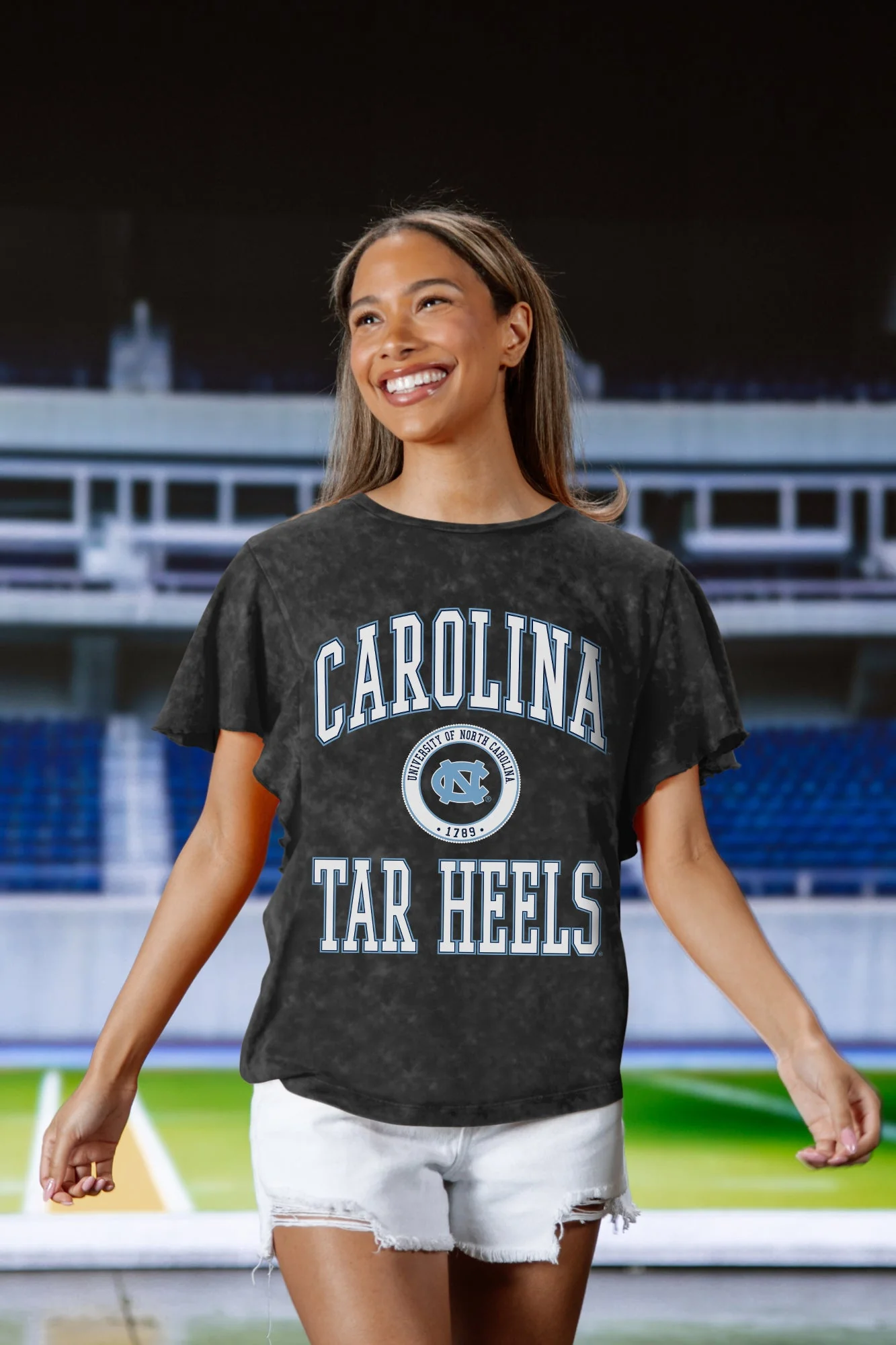NORTH CAROLINA TAR HEELS VICTORY MODE FLUTTER SLEEVE TEE IN BLACK - Image 4