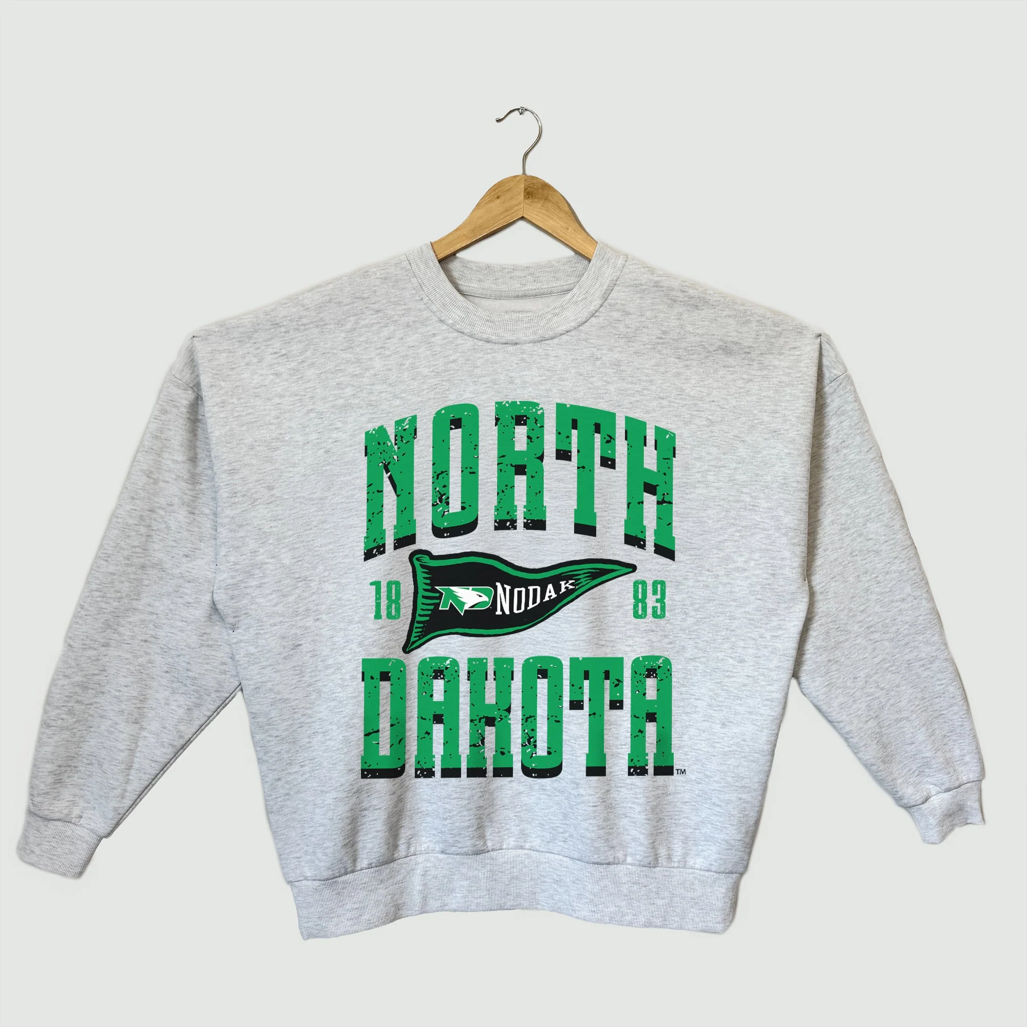 NORTH DAKOTA FIGHTING HAWKS PENNANT PRIDE PREMIUM FLEECE DROP SHOULDER CREWNECK PULLOVER