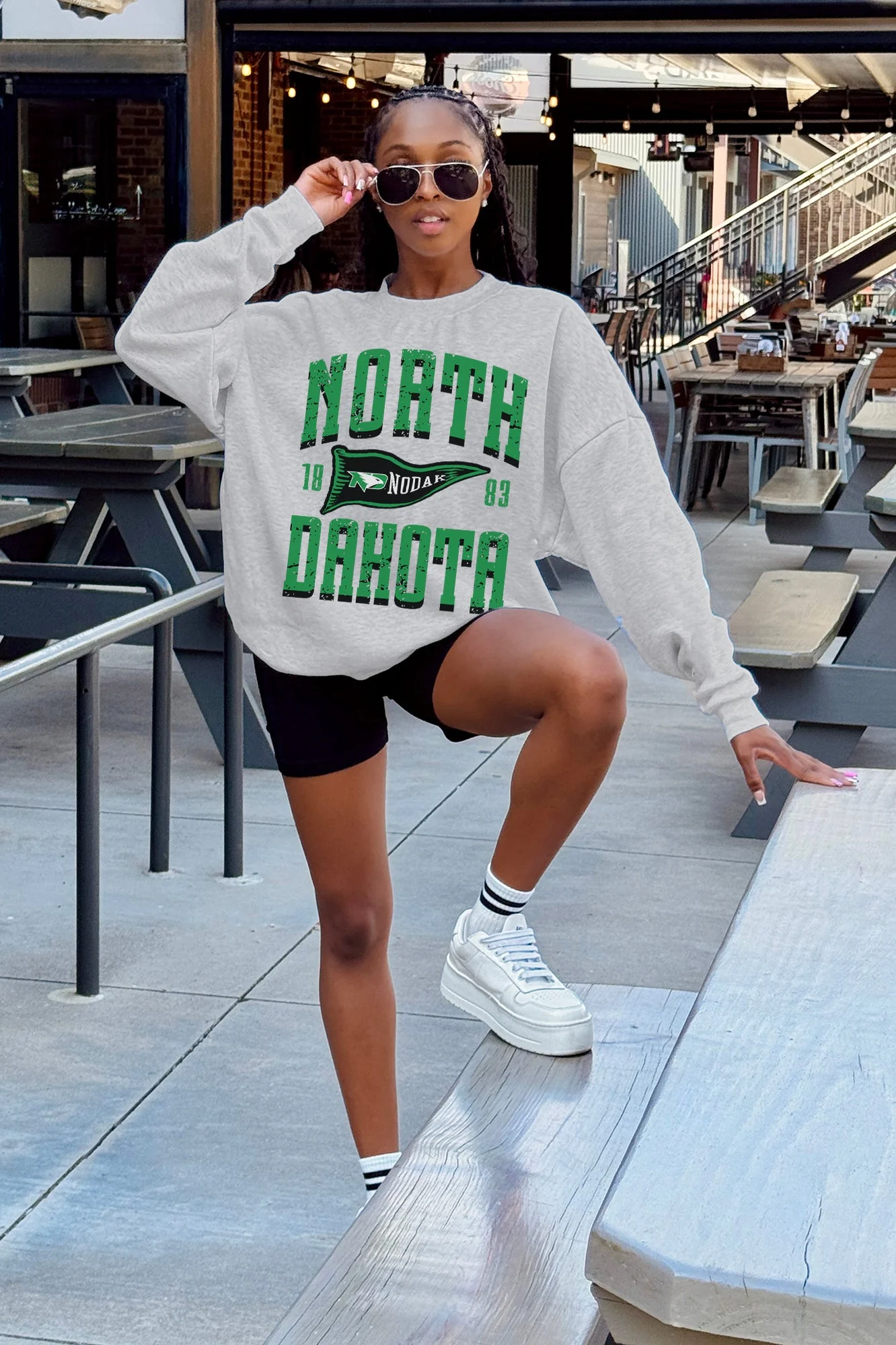NORTH DAKOTA FIGHTING HAWKS PENNANT PRIDE PREMIUM FLEECE DROP SHOULDER CREWNECK PULLOVER - Image 2