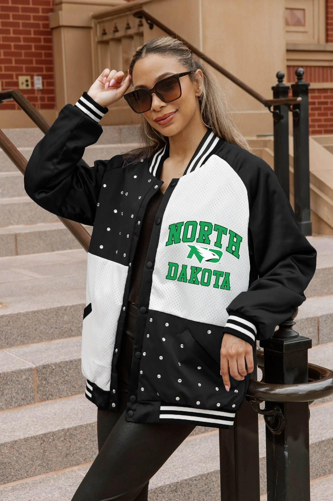 NORTH DAKOTA FIGHTING HAWKS REFINED RIVALRY THROWBACK VARSITY BOMBER JACKET