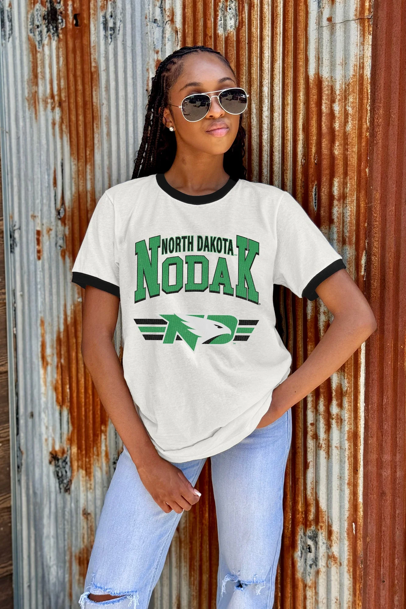 NORTH DAKOTA FIGHTING HAWKS SWIFT STRIKE VINTAGE RINGER TEE - Image 2