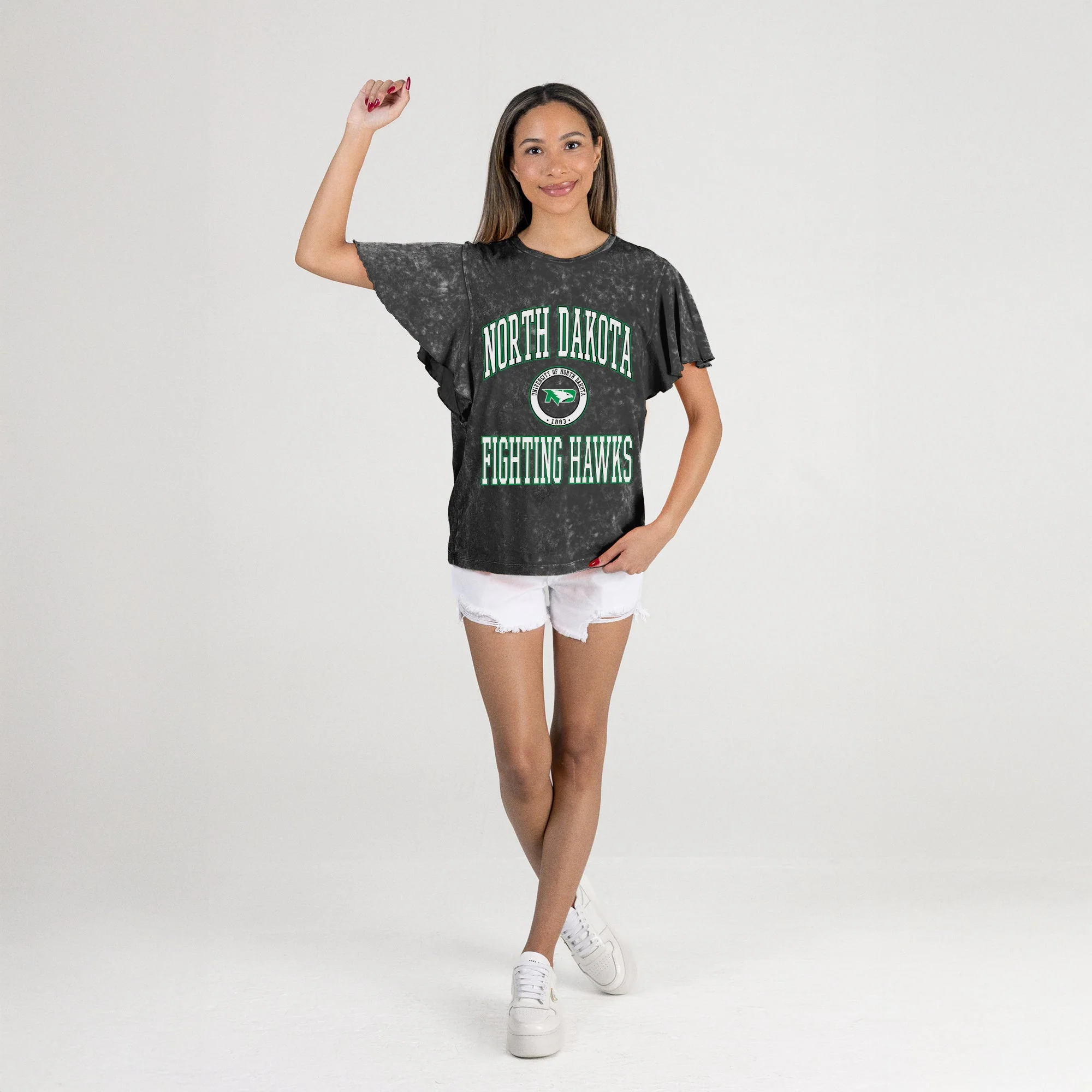 NORTH DAKOTA FIGHTING HAWKS VICTORY MODE FLUTTER SLEEVE TEE IN BLACK - Image 6