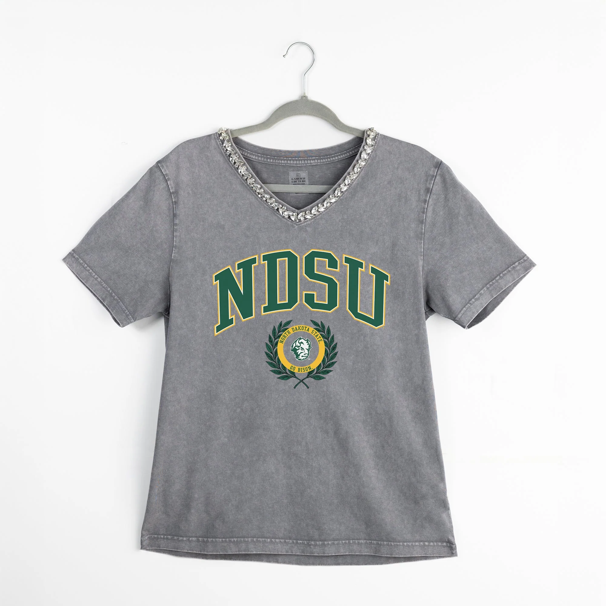 NORTH DAKOTA STATE BISON ICONIC EDGE RHINESTONE TRIM V-NECK TEE - Image 8